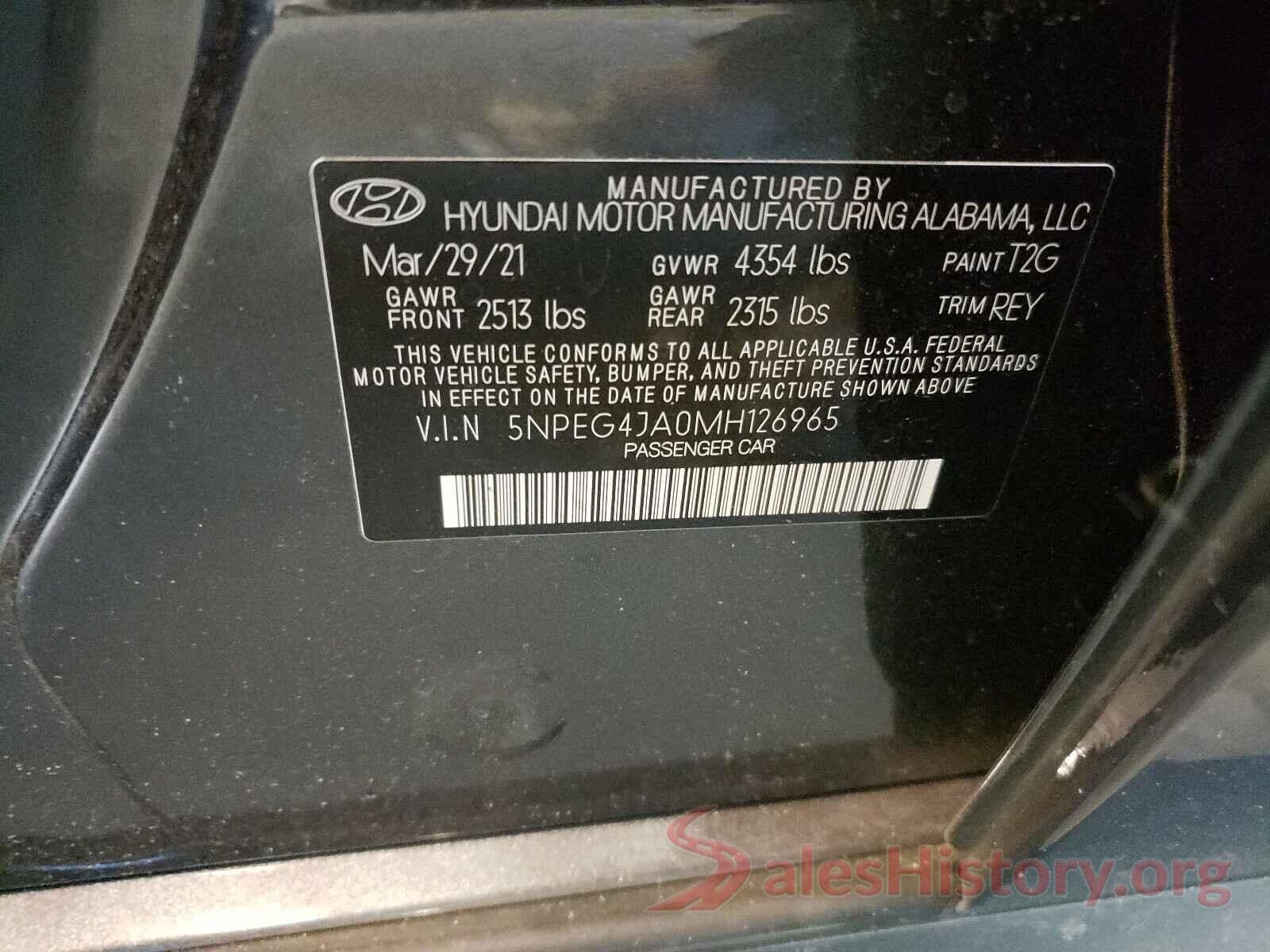 5NPEG4JA0MH126965 2021 HYUNDAI SONATA