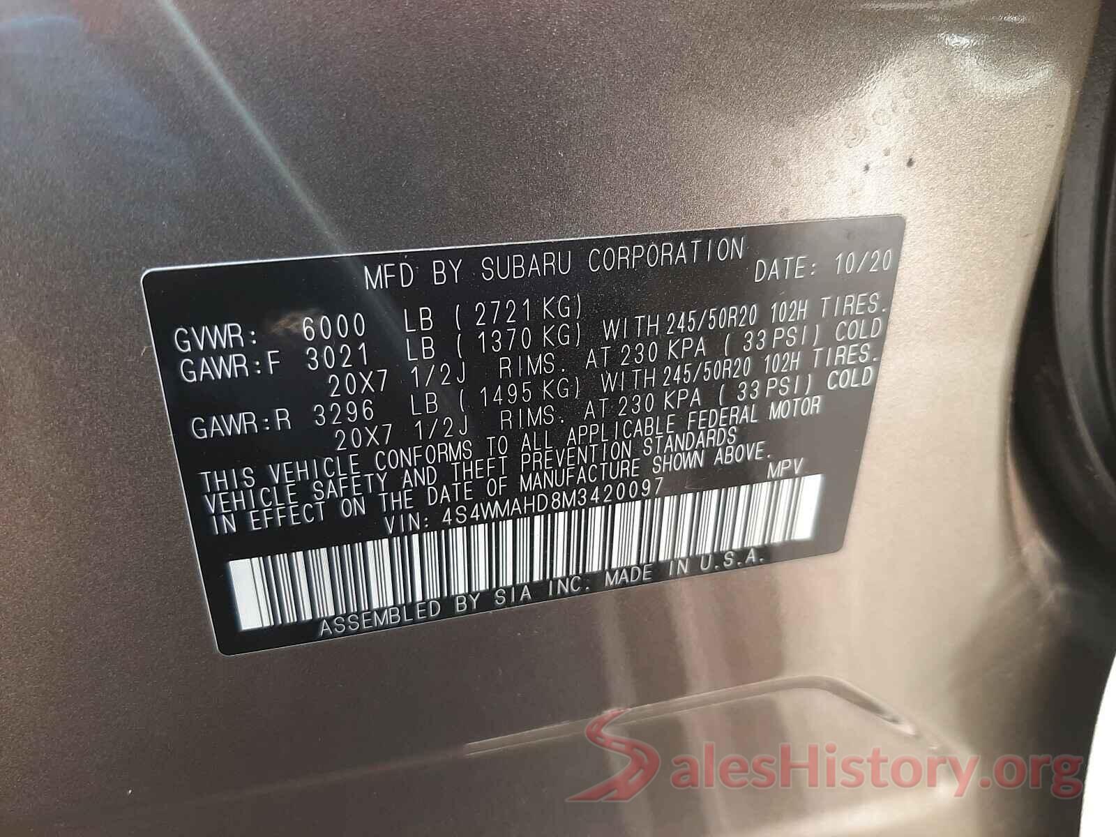 4S4WMAHD8M3420097 2021 SUBARU ALL MODELS