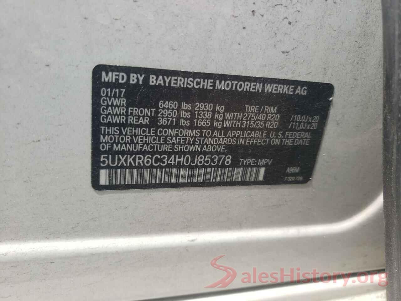 5UXKR6C34H0J85378 2017 BMW X5