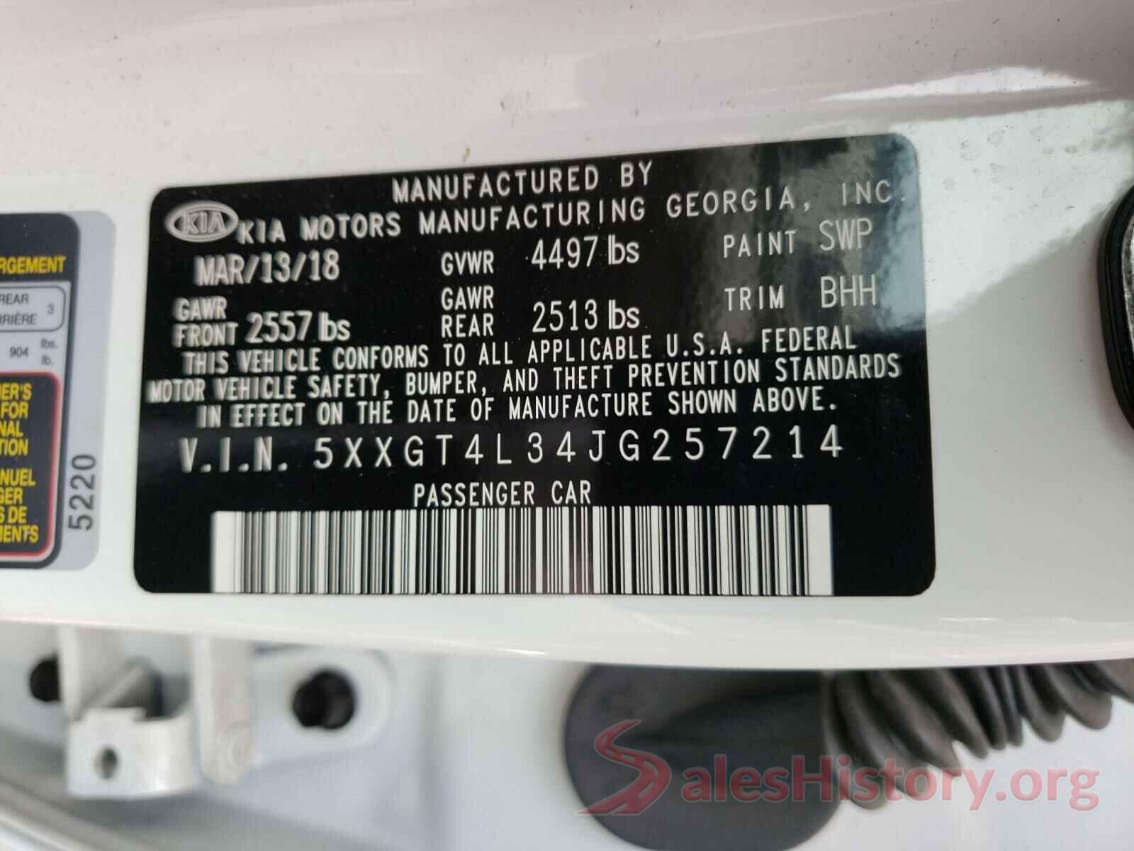 5XXGT4L34JG257214 2018 KIA OPTIMA