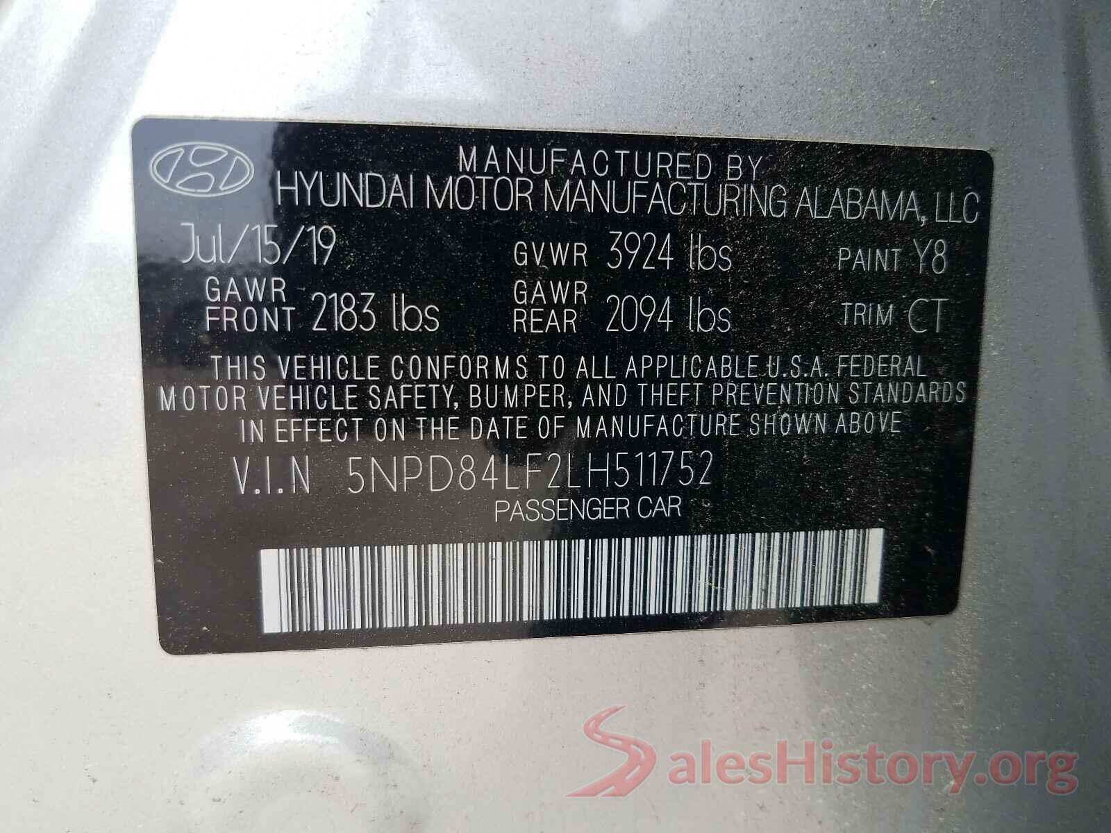 5NPD84LF2LH511752 2020 HYUNDAI ELANTRA