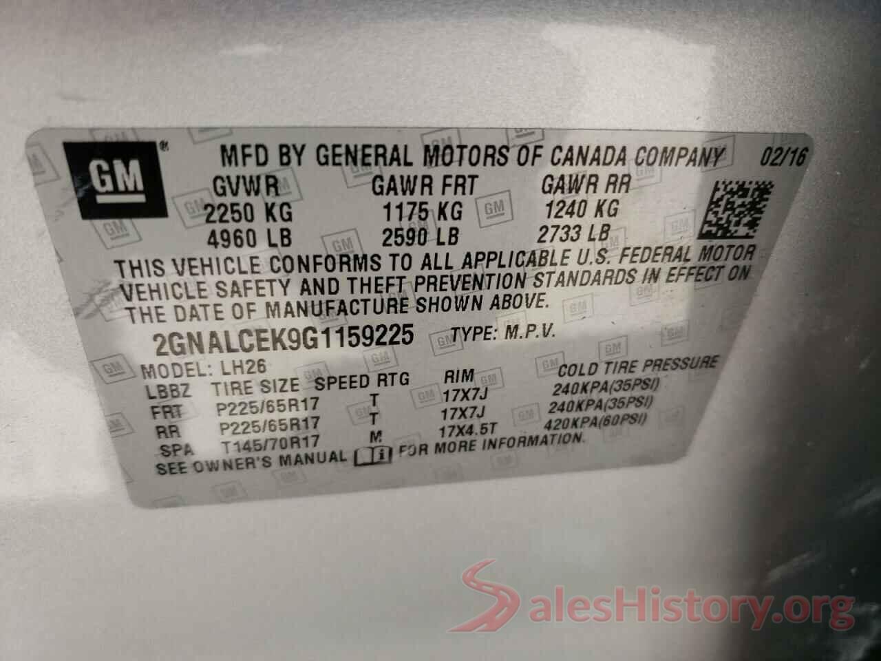 2GNALCEK9G1159225 2016 CHEVROLET EQUINOX