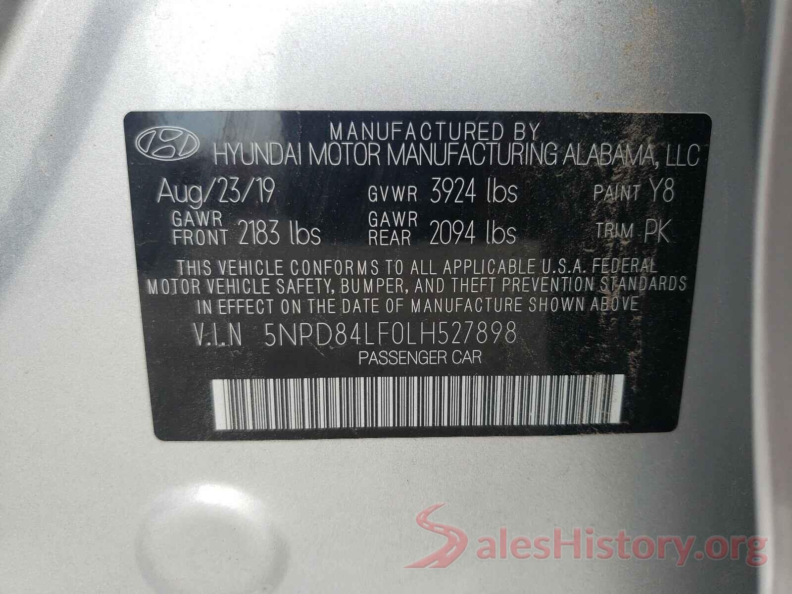 5NPD84LF0LH527898 2020 HYUNDAI ELANTRA