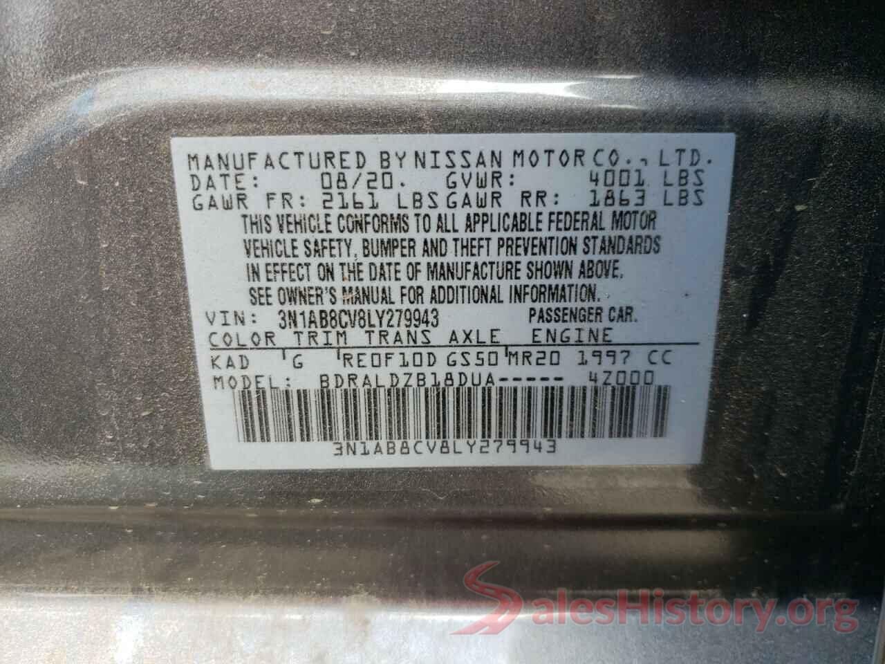 3N1AB8CV8LY279943 2020 NISSAN SENTRA