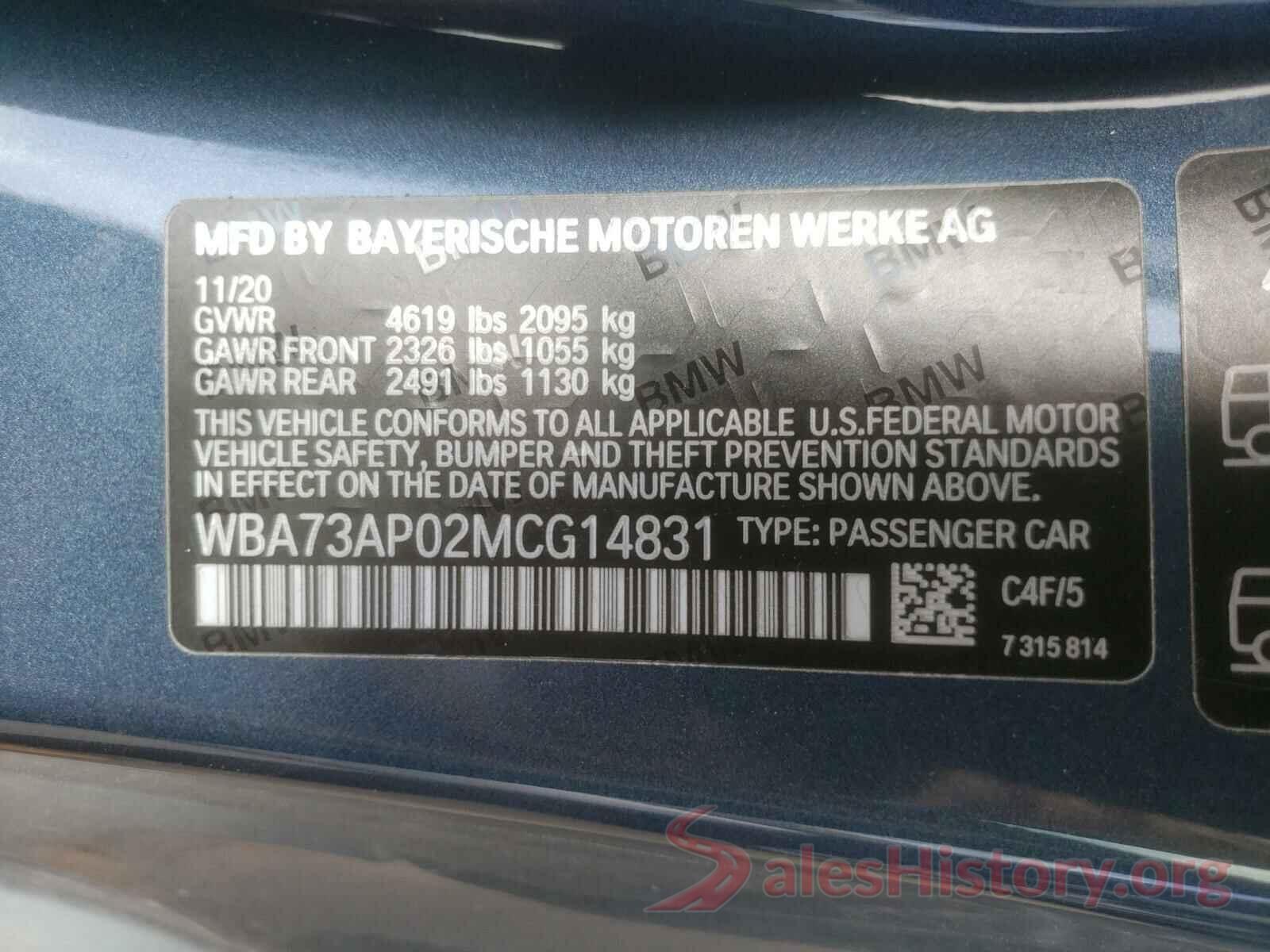 WBA73AP02MCG14831 2021 BMW 4 SERIES