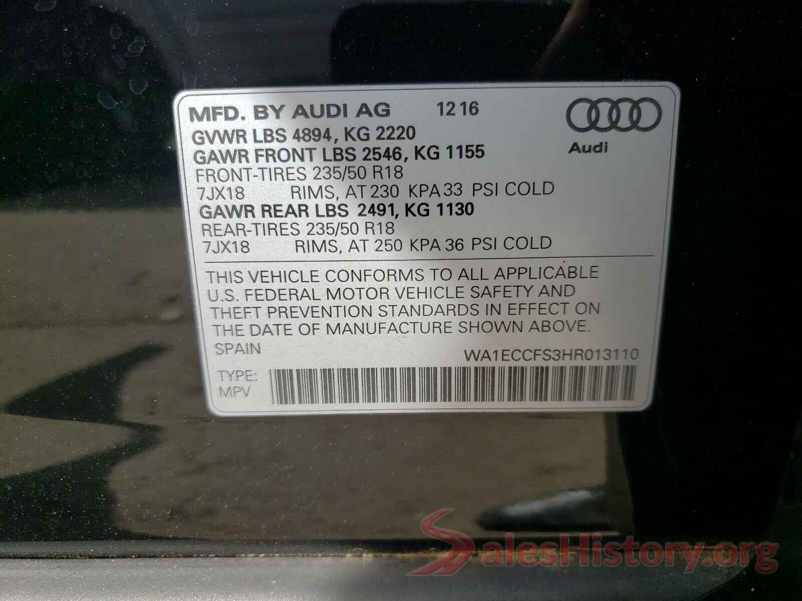 WA1ECCFS3HR013110 2017 AUDI Q3