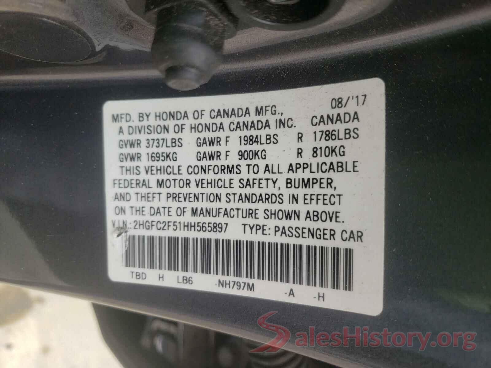 2HGFC2F51HH565897 2017 HONDA CIVIC