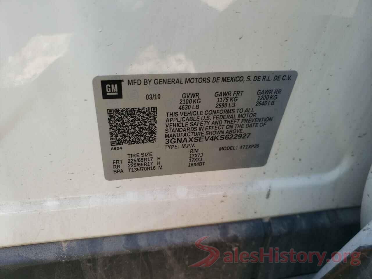 3GNAXSEV4KS622927 2019 CHEVROLET EQUINOX