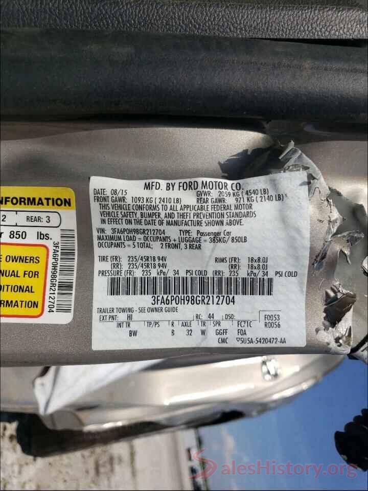 3FA6P0H98GR212704 2016 FORD FUSION