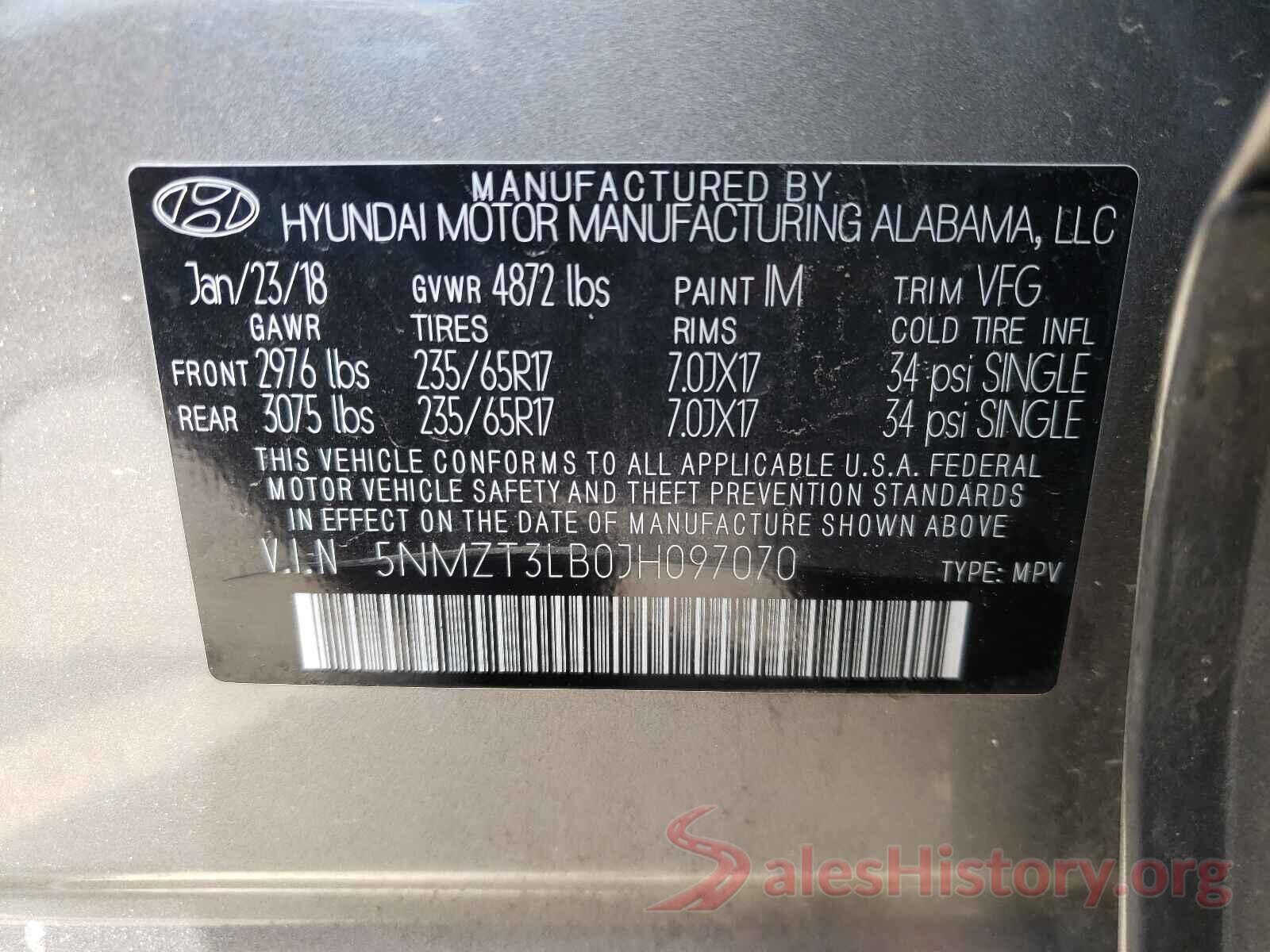 5NMZT3LB0JH097070 2018 HYUNDAI SANTA FE