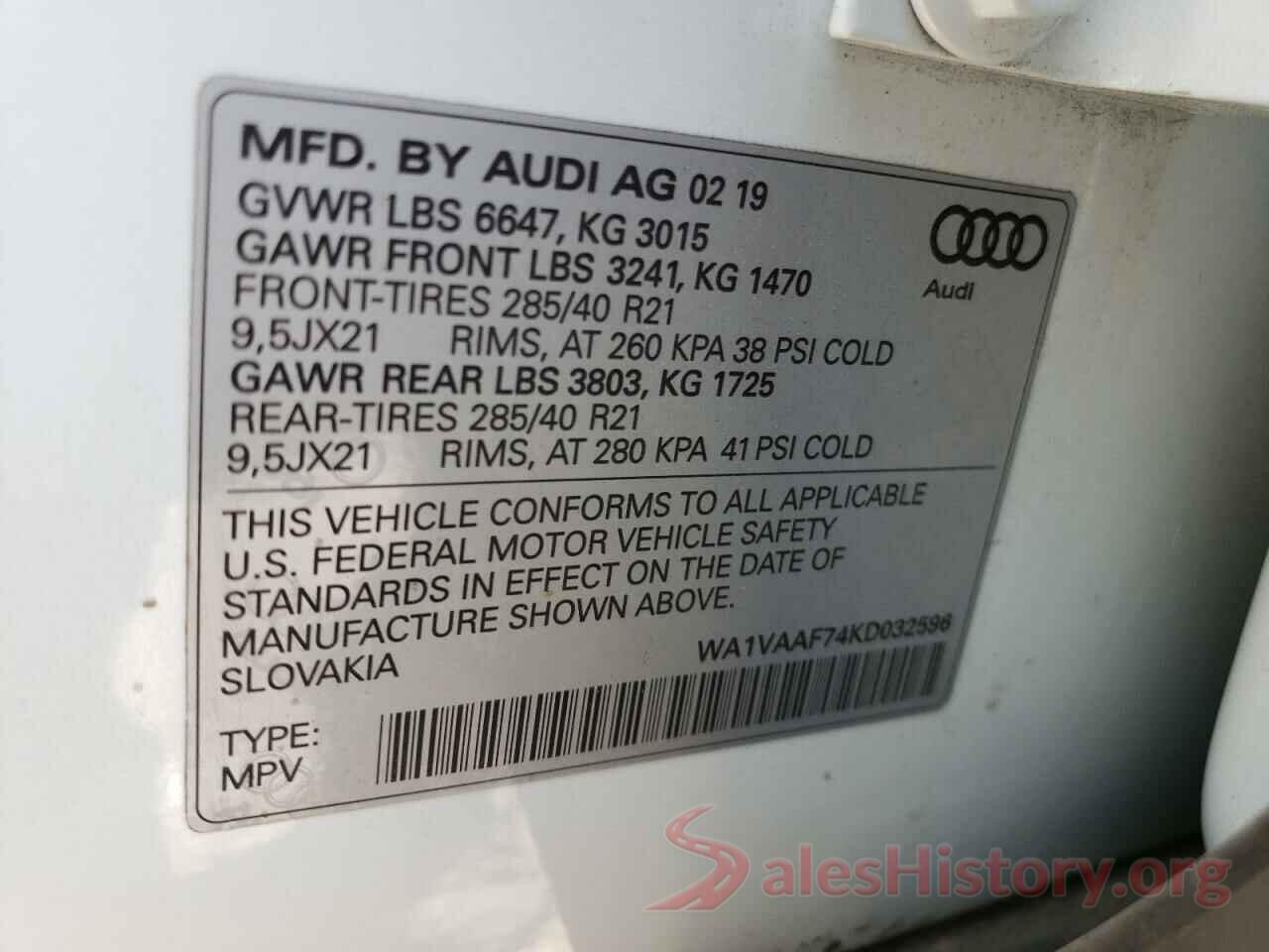 WA1VAAF74KD032596 2019 AUDI Q7