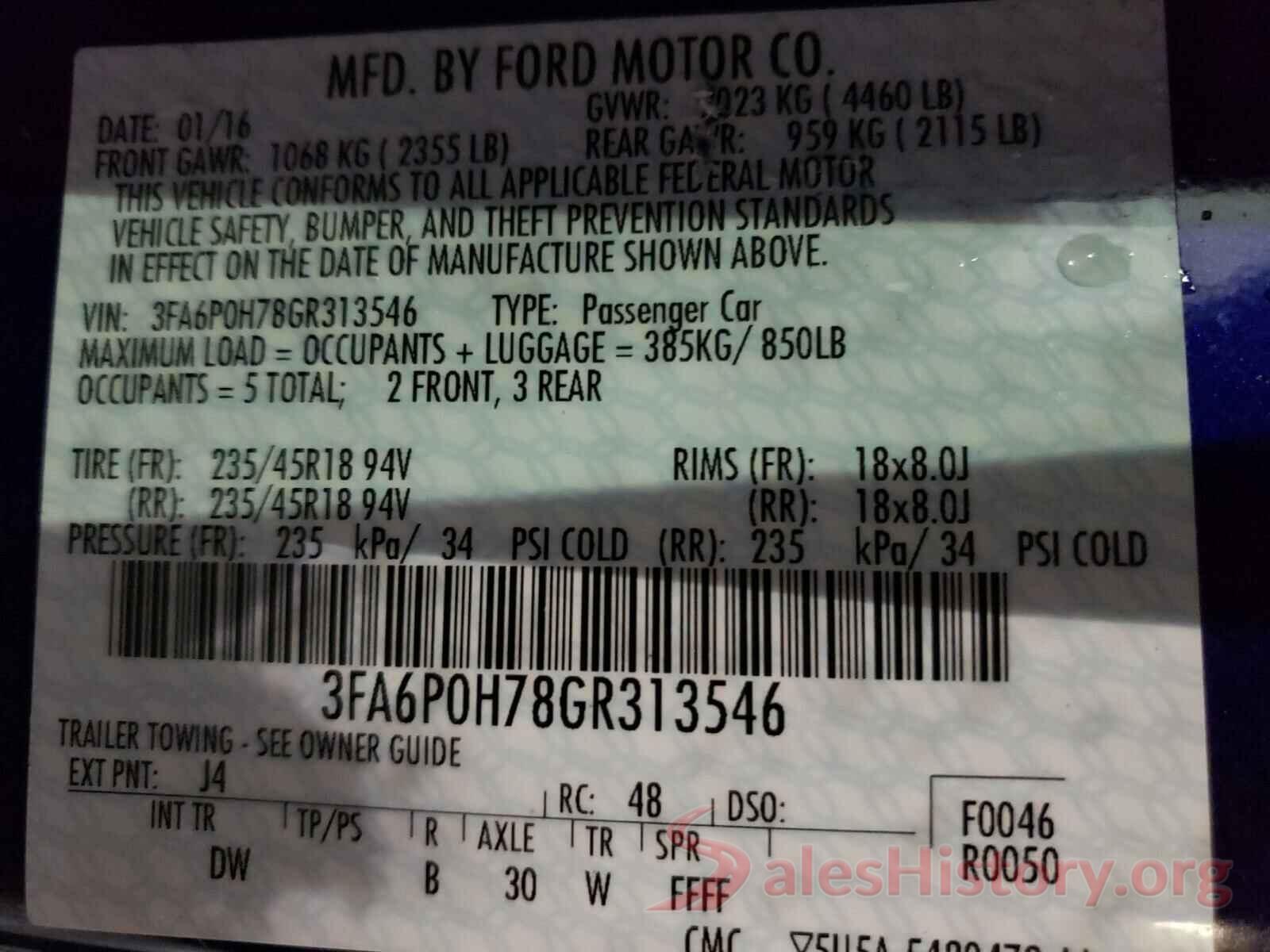 3FA6P0H78GR313546 2016 FORD FUSION