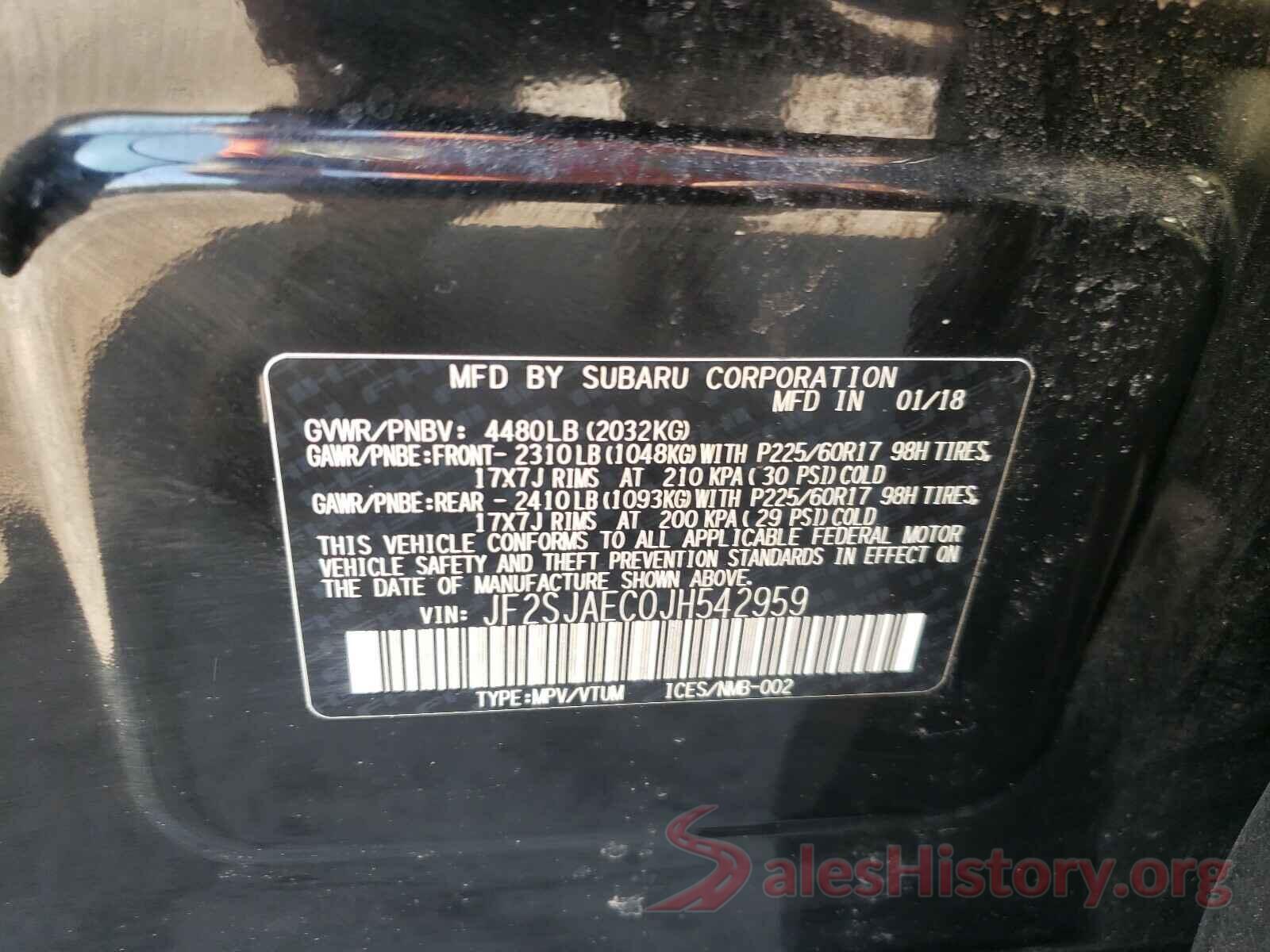 JF2SJAEC0JH542959 2018 SUBARU FORESTER