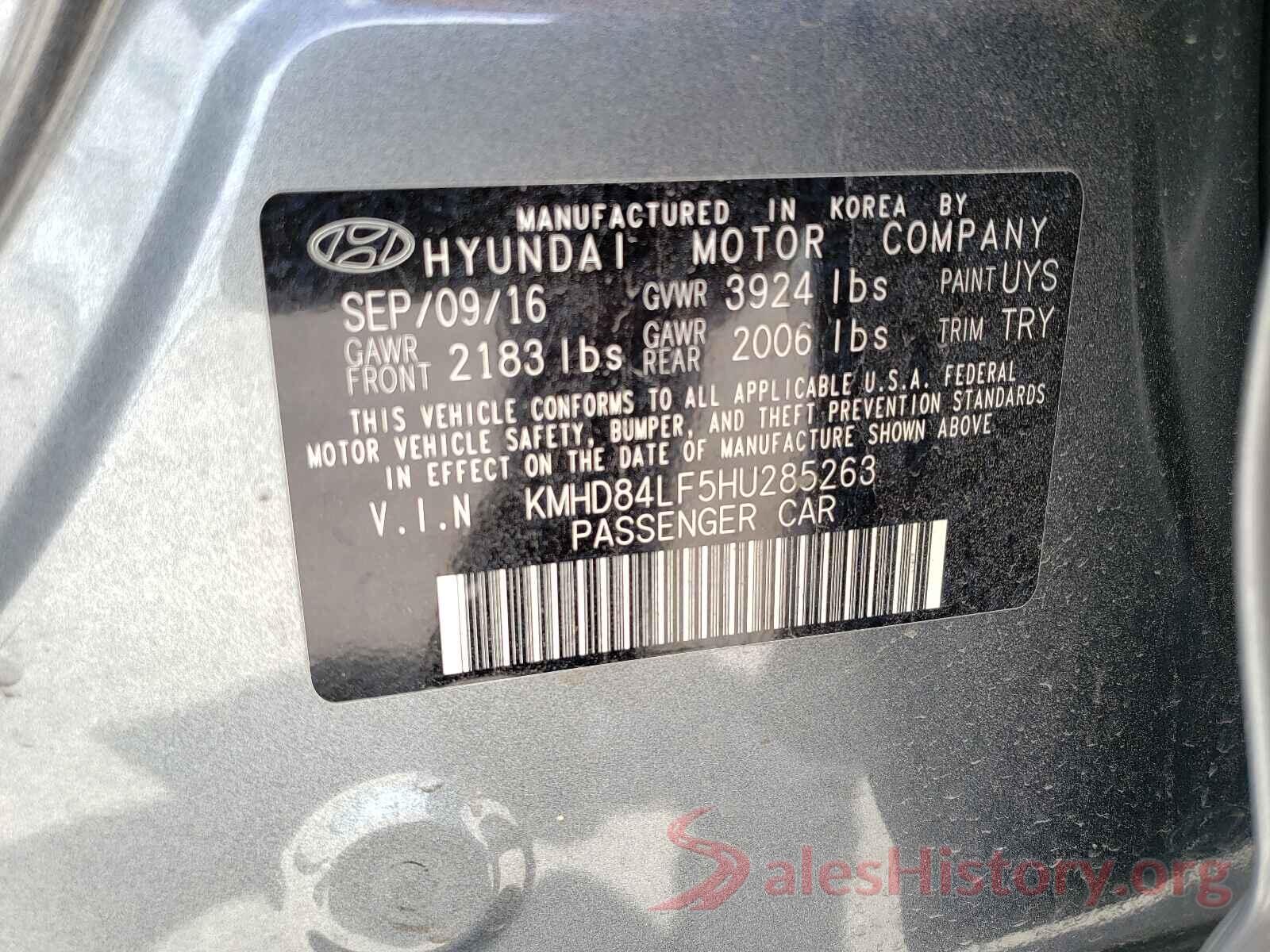 KMHD84LF5HU285263 2017 HYUNDAI ELANTRA