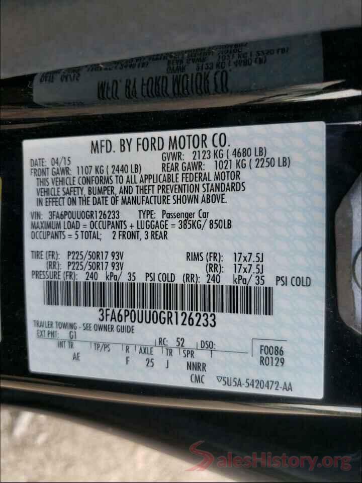 3FA6P0UU0GR126233 2016 FORD FUSION