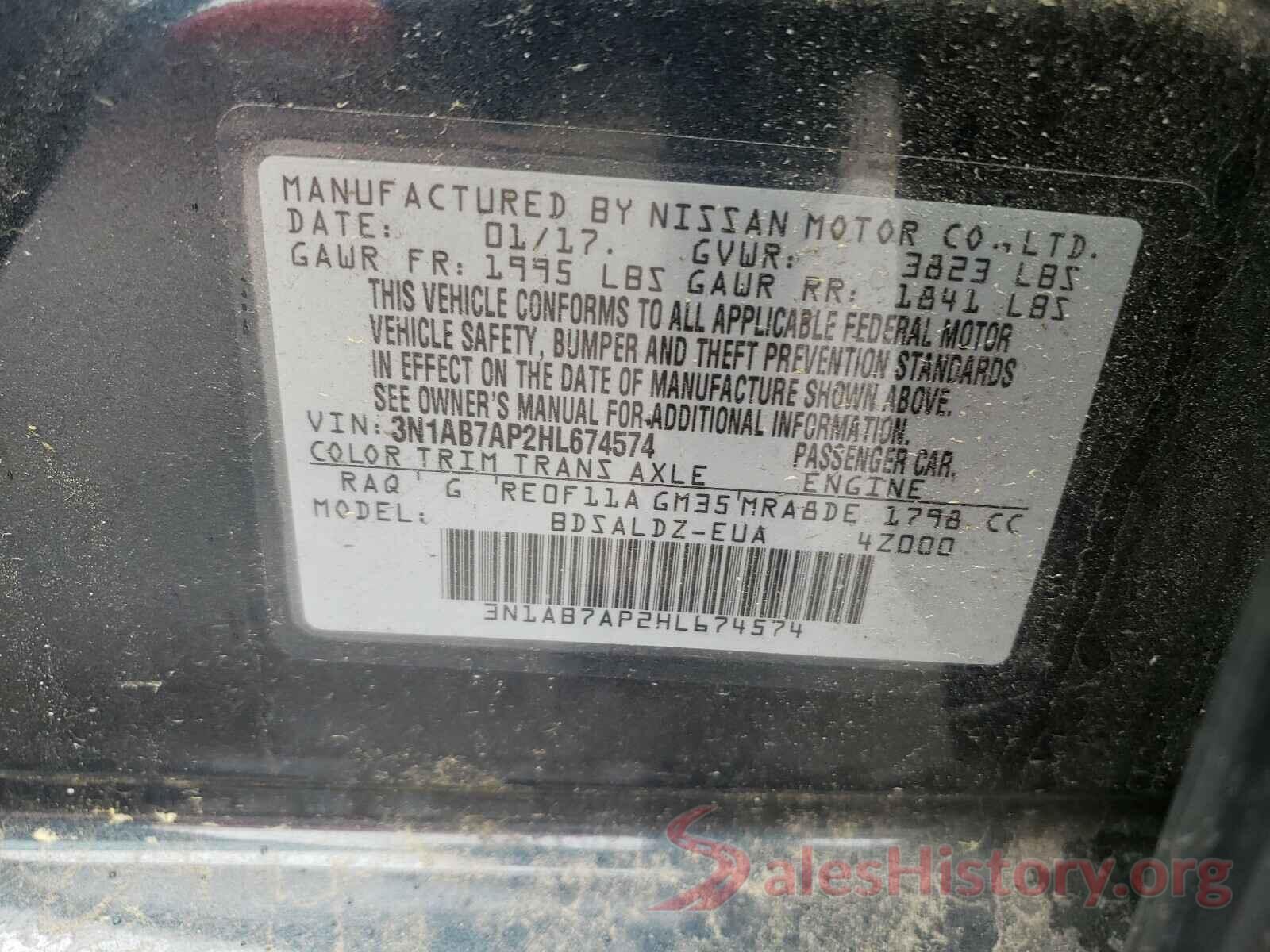 3N1AB7AP2HL674574 2017 NISSAN SENTRA