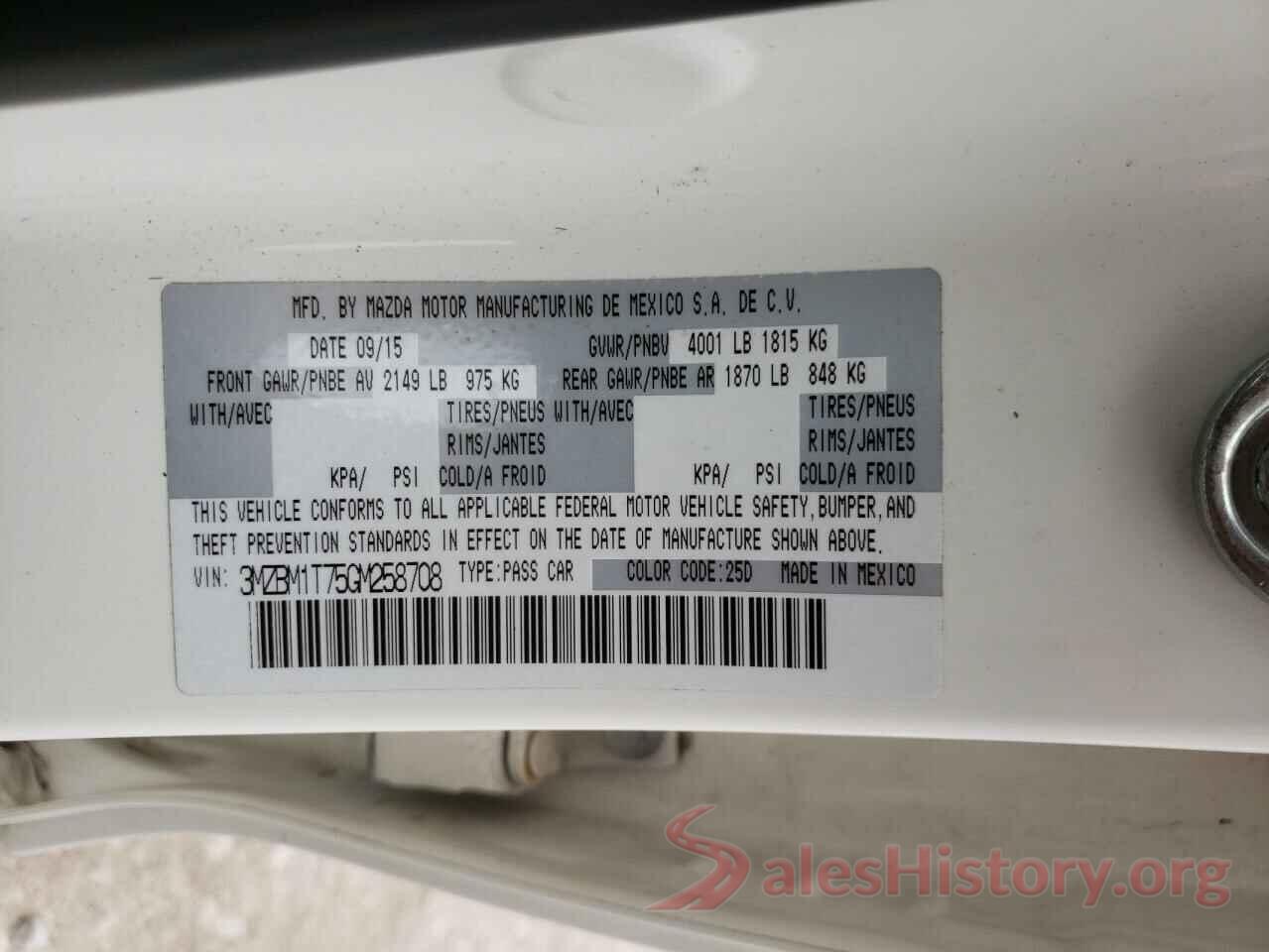 3MZBM1T75GM258708 2016 MAZDA 3