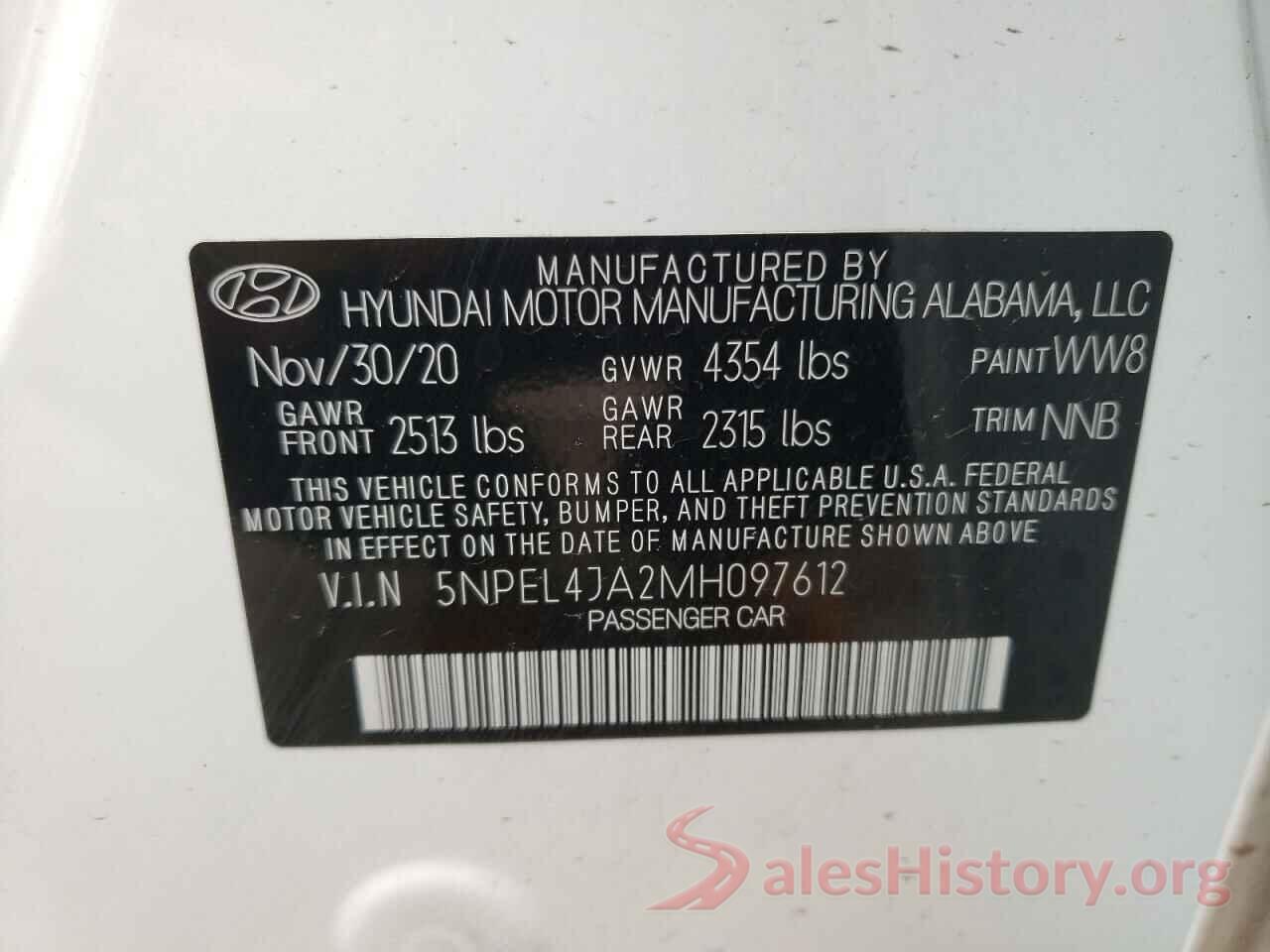 5NPEL4JA2MH097612 2021 HYUNDAI SONATA