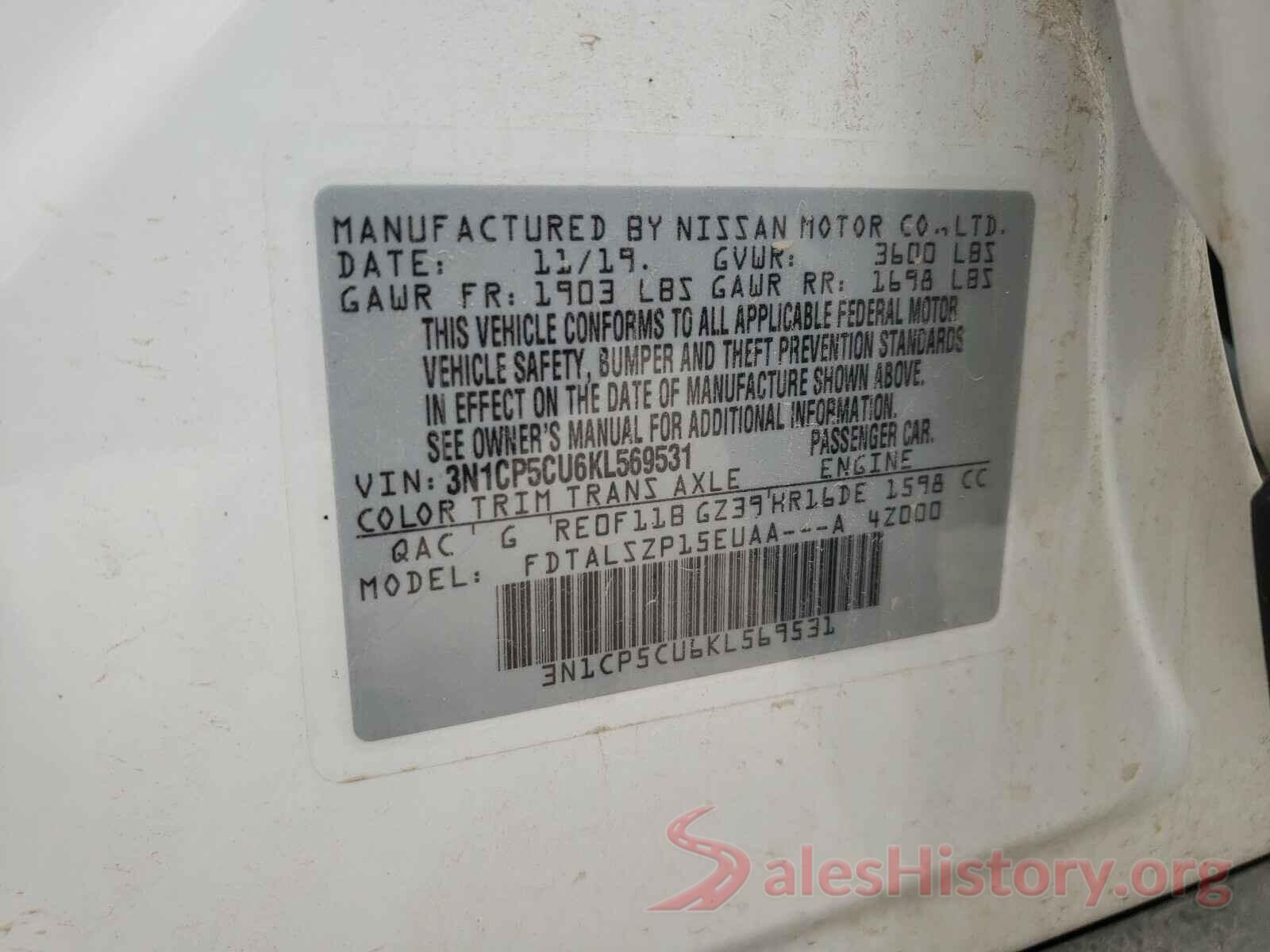 3N1CP5CU6KL569531 2019 NISSAN KICKS