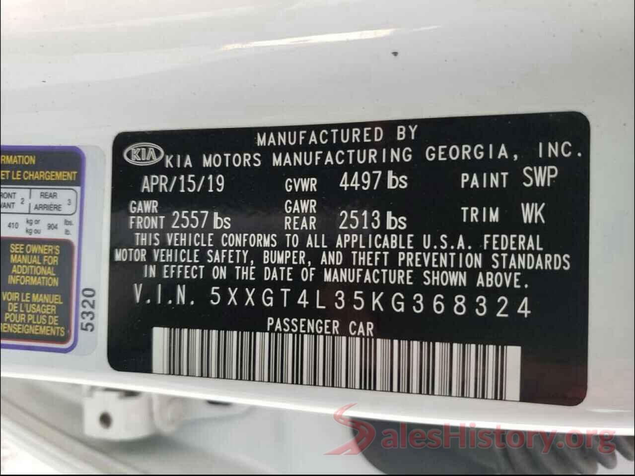 5XXGT4L35KG368324 2019 KIA OPTIMA