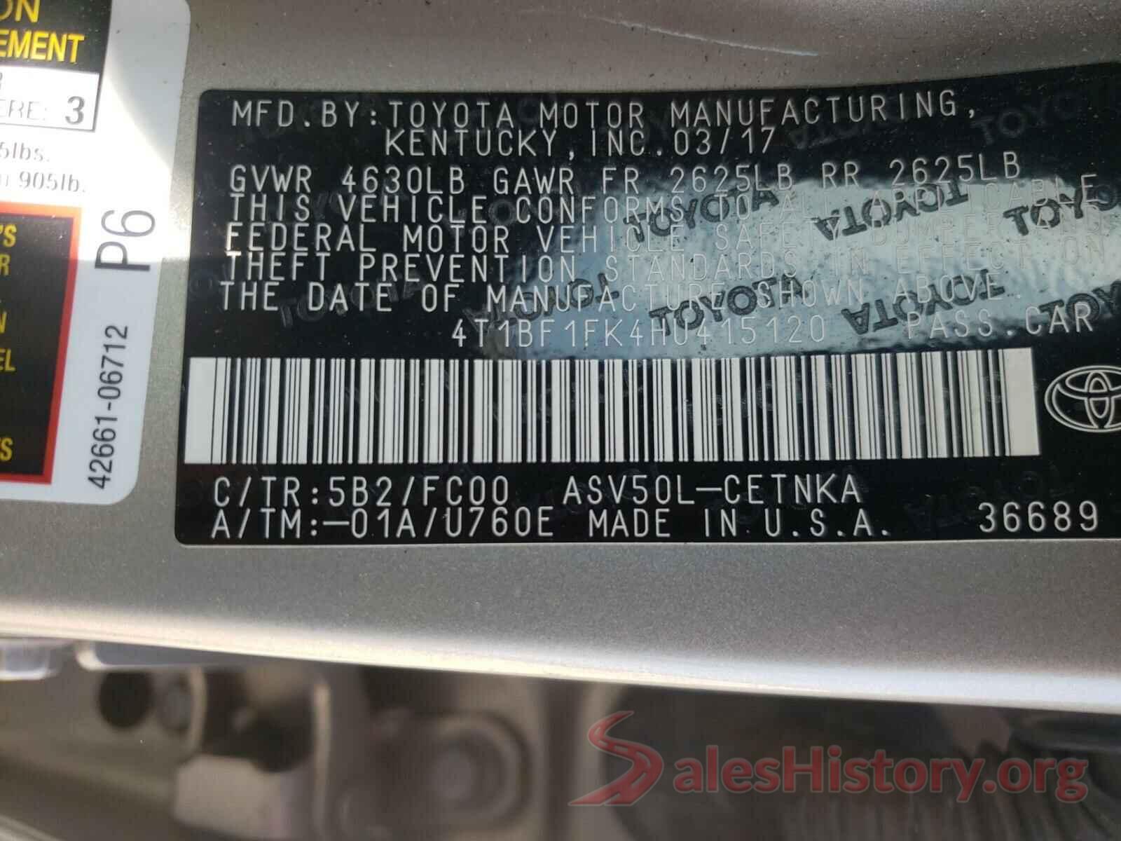 4T1BF1FK4HU415120 2017 TOYOTA CAMRY