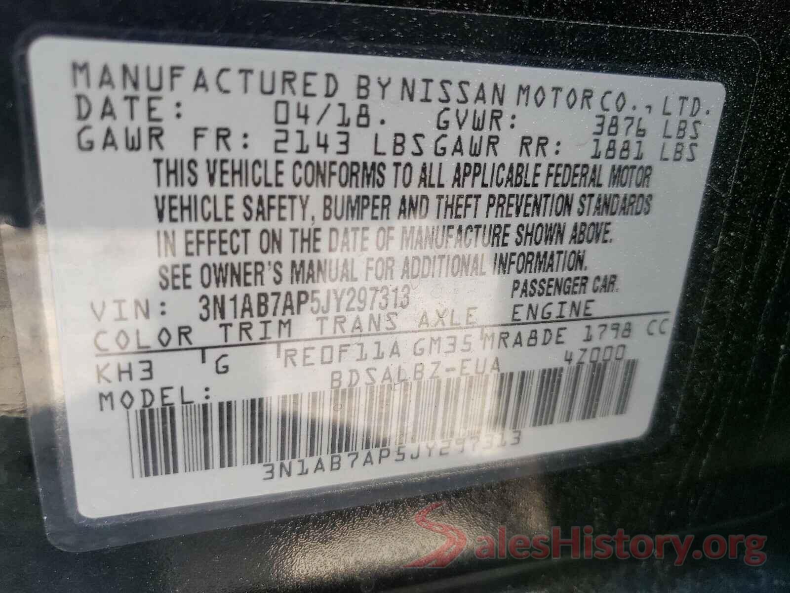 3N1AB7AP5JY297313 2018 NISSAN SENTRA