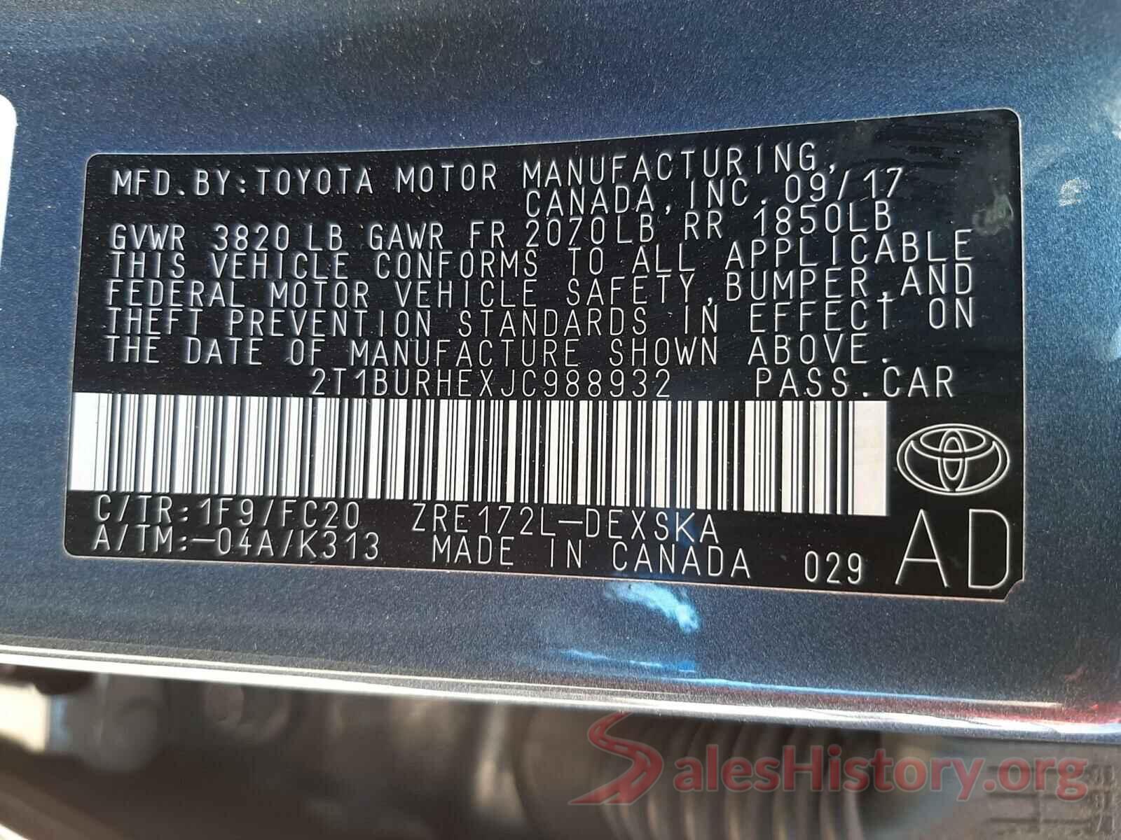 2T1BURHEXJC988932 2018 TOYOTA COROLLA