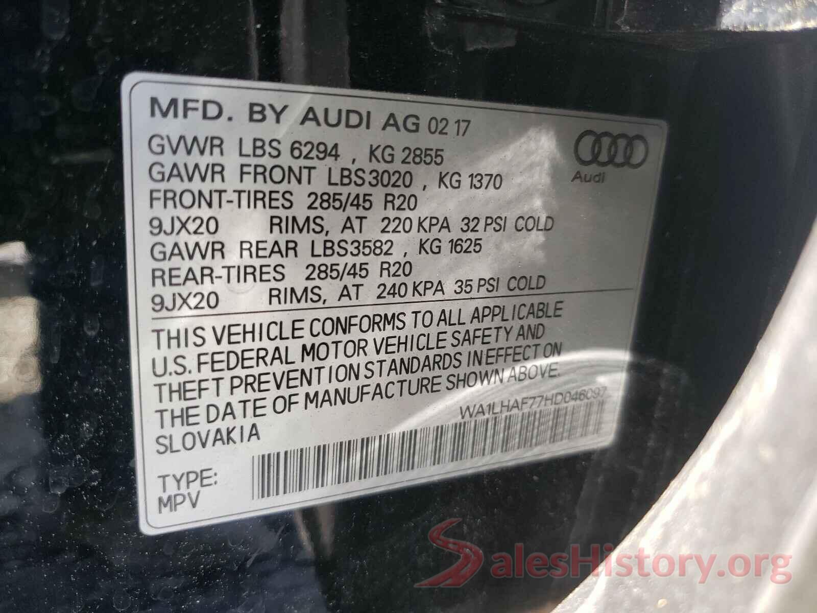 WA1LHAF77HD046097 2017 AUDI Q7