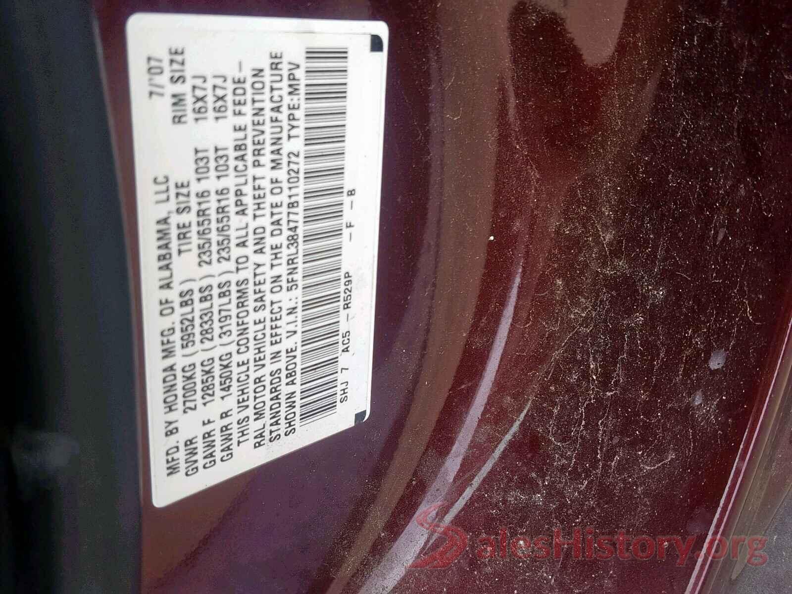 5FNRL38477B110272 2007 HONDA ODYSSEY EX