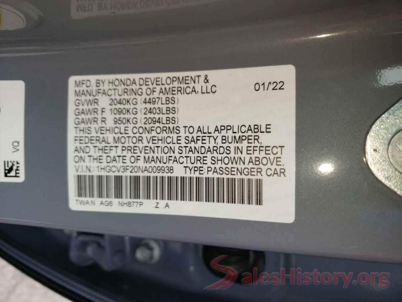 1HGCV3F20NA009938 2022 HONDA ACCORD