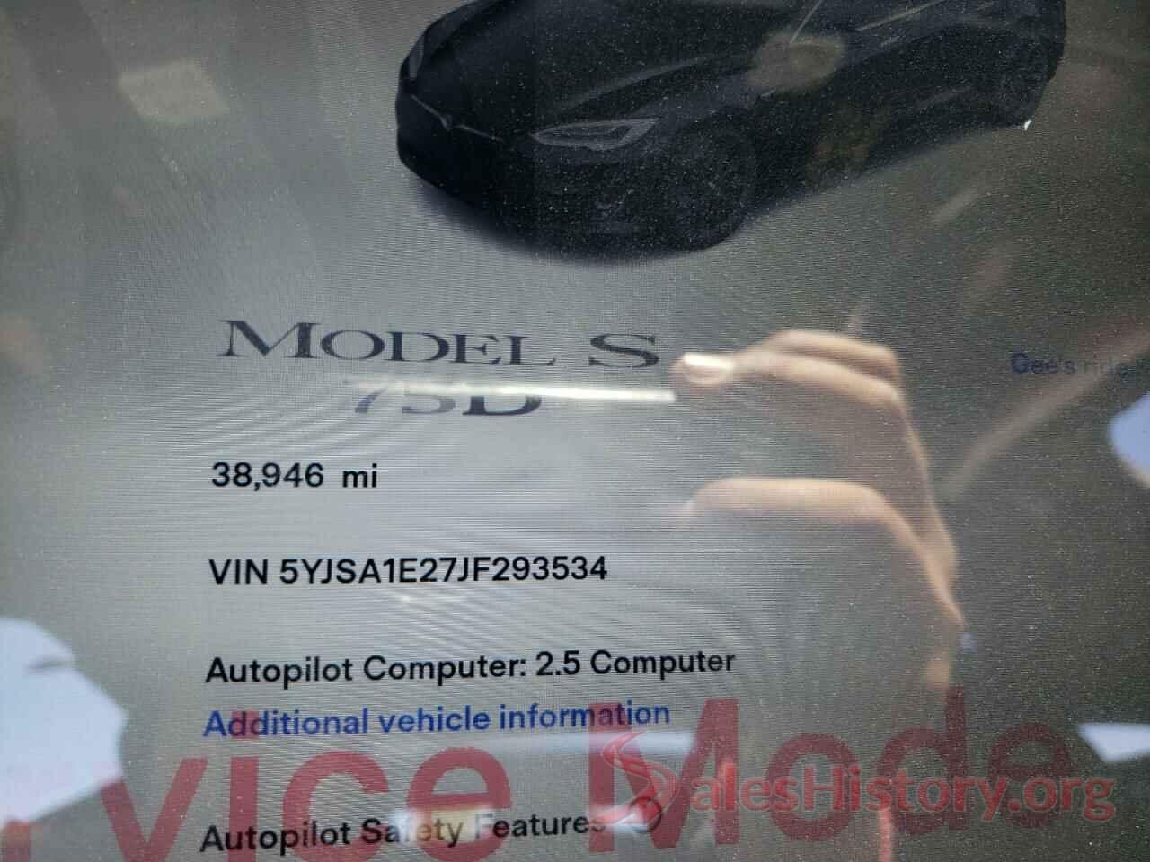 5YJSA1E27JF293534 2018 TESLA MODEL S