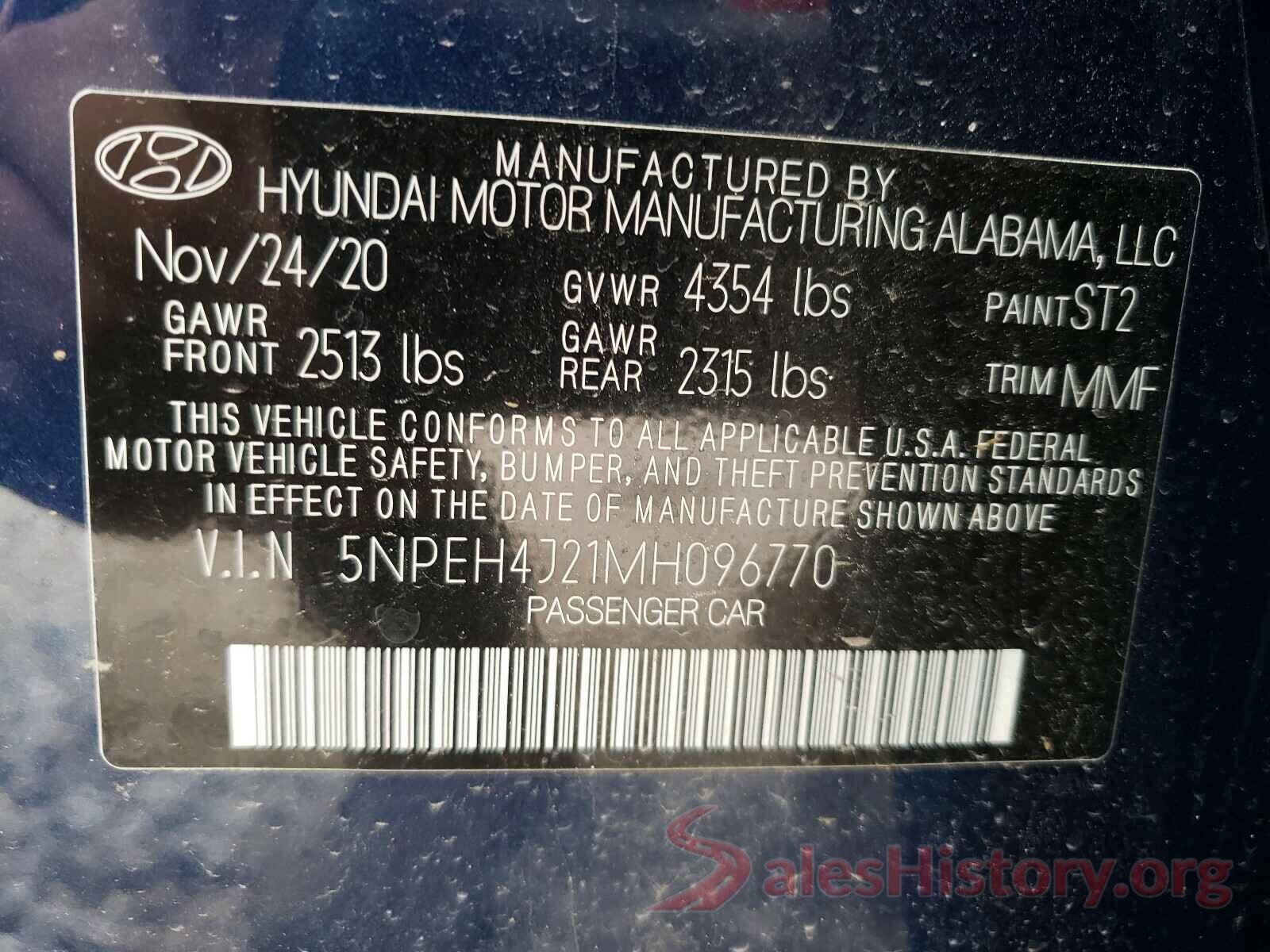 5NPEH4J21MH096770 2021 HYUNDAI SONATA