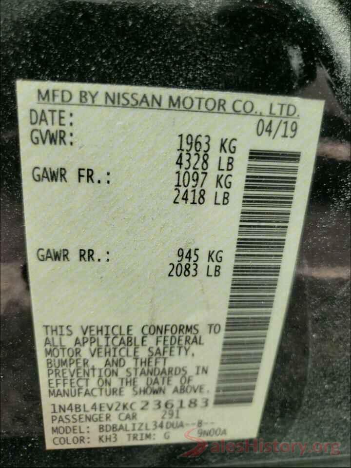 1N4BL4EV2KC236183 2019 NISSAN ALTIMA