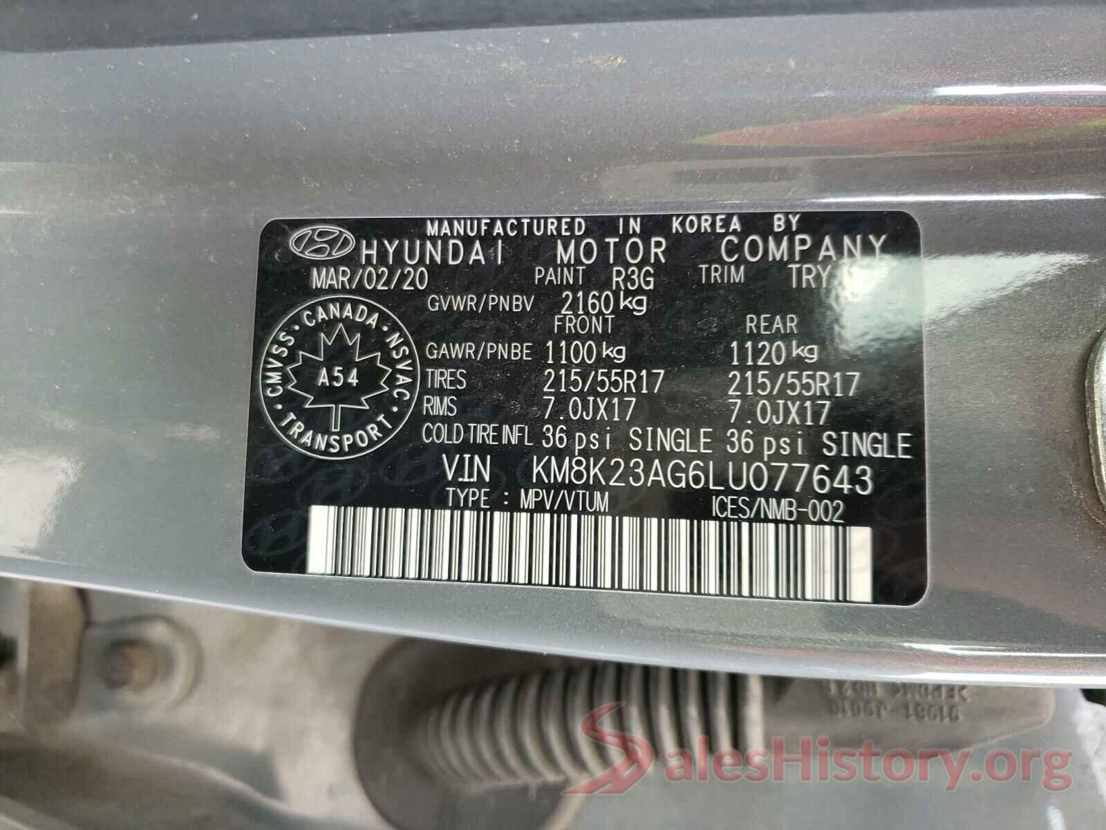 KM8K23AG6LU077643 2020 HYUNDAI KONA