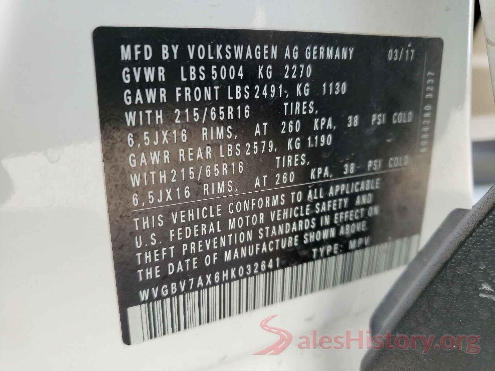 WVGBV7AX6HK032641 2017 VOLKSWAGEN TIGUAN