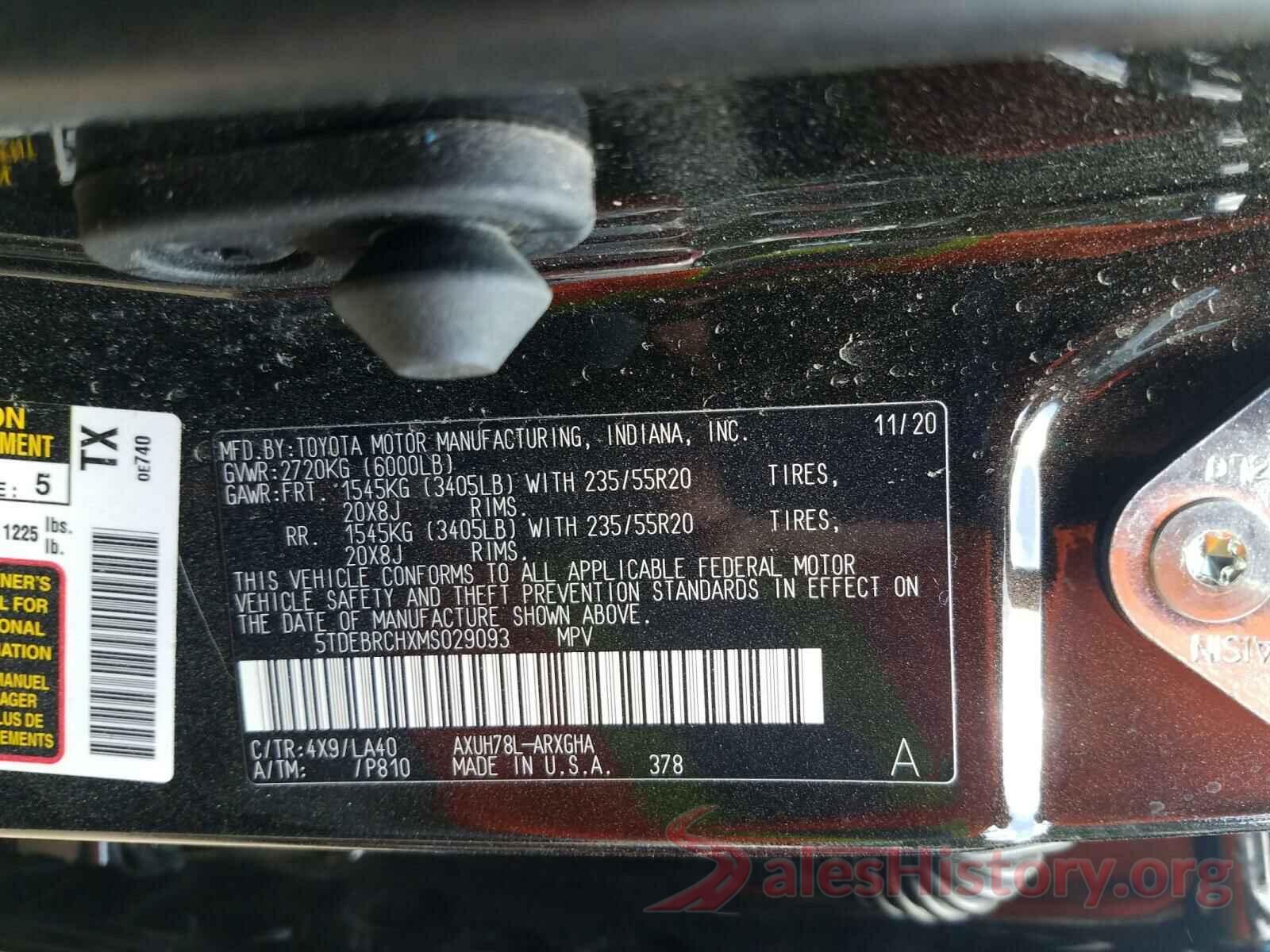 5TDEBRCHXMS029093 2021 TOYOTA HIGHLANDER