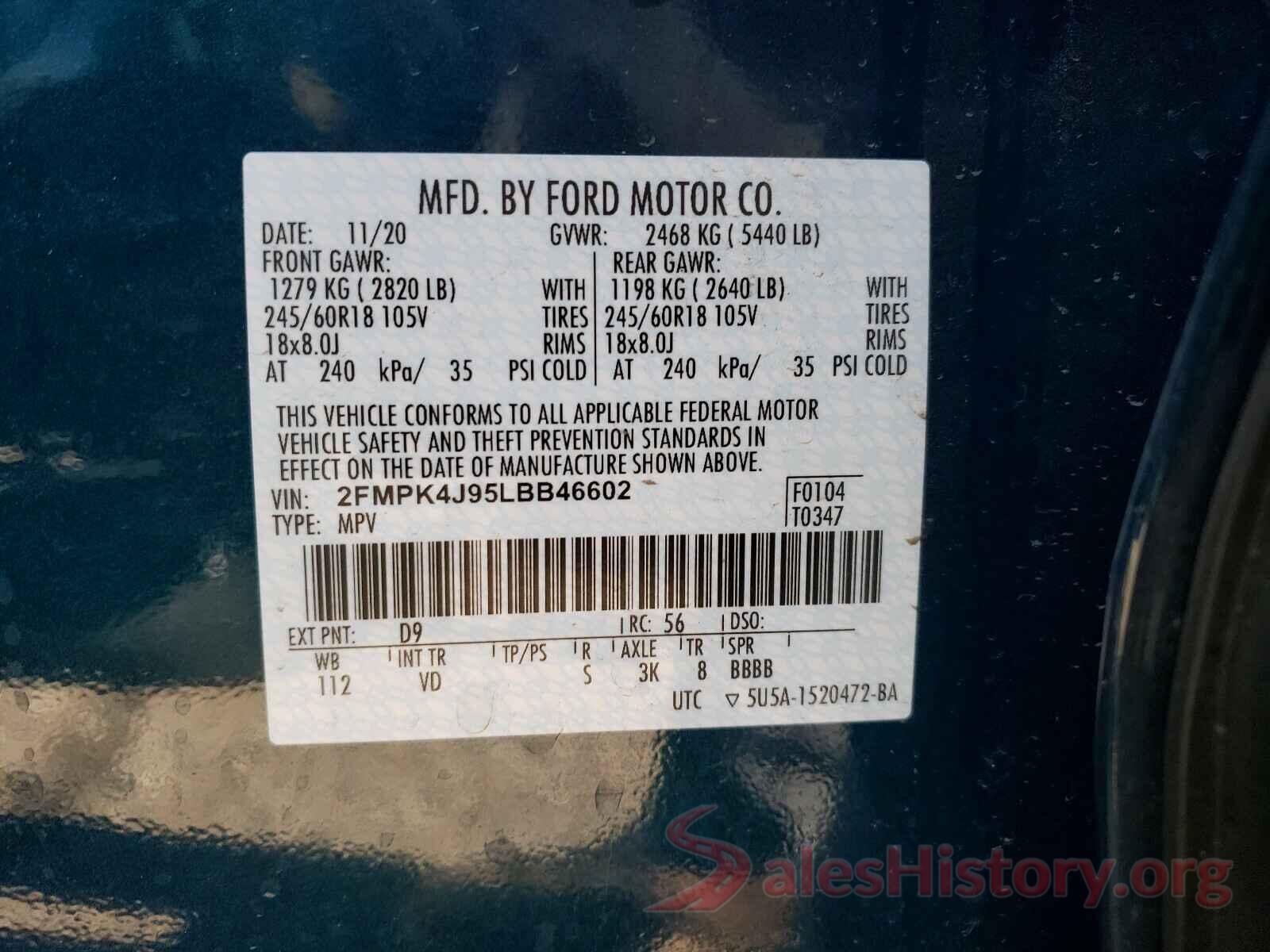 2FMPK4J95LBB46602 2020 FORD EDGE