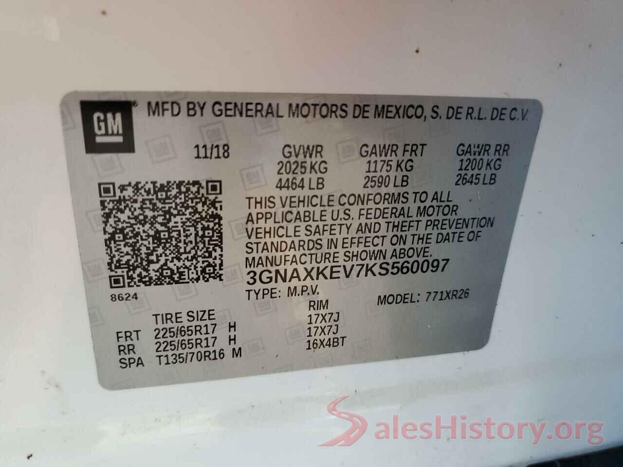 3GNAXKEV7KS560097 2019 CHEVROLET EQUINOX