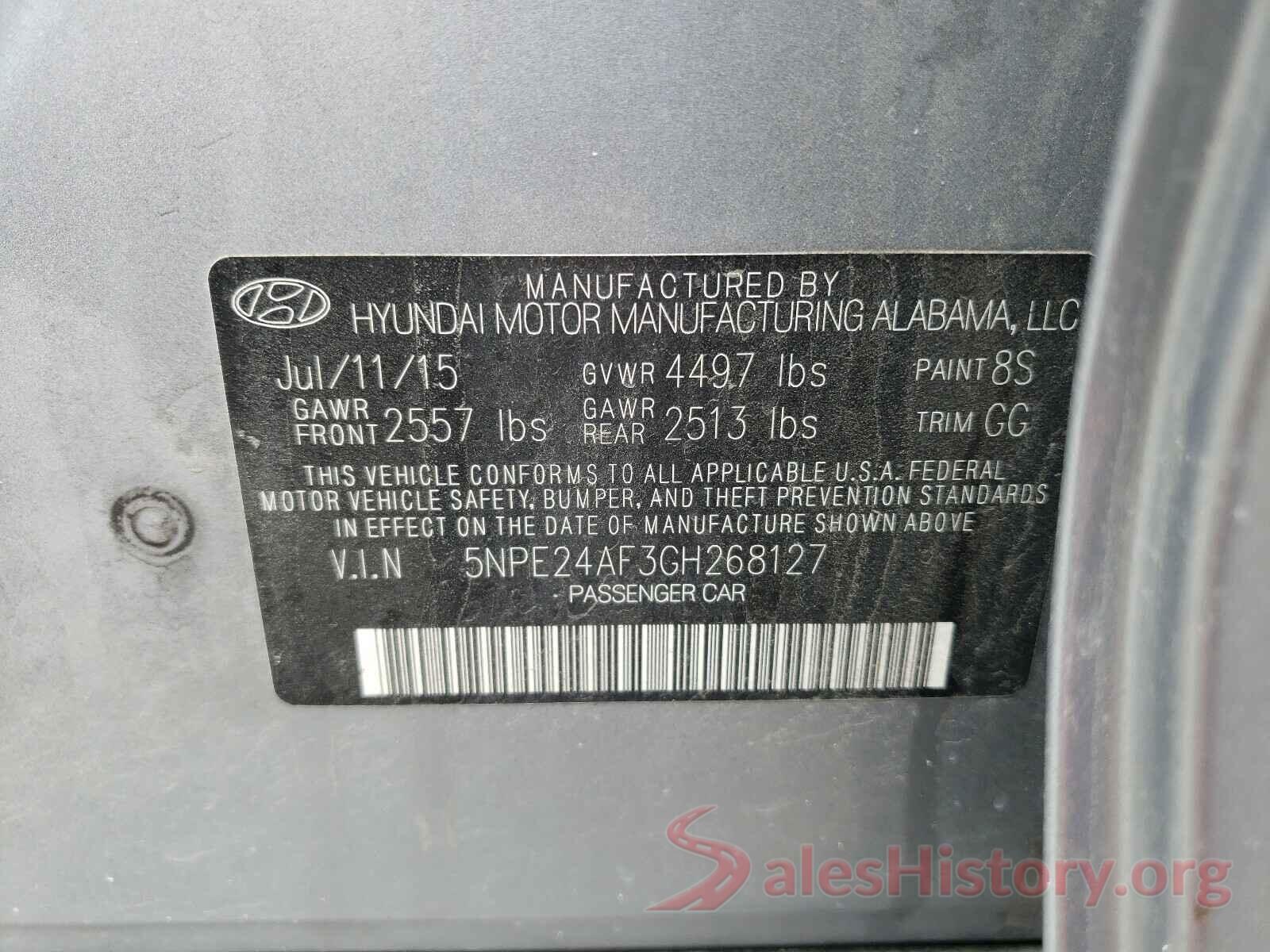 5NPE24AF3GH268127 2016 HYUNDAI SONATA