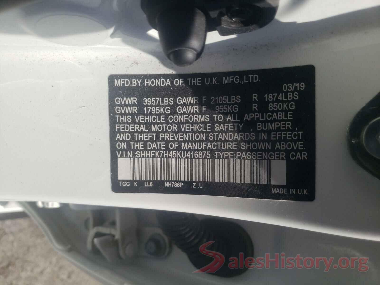 SHHFK7H45KU416875 2019 HONDA CIVIC