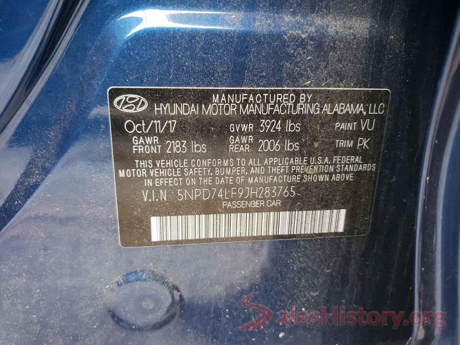 5NPD74LF9JH283765 2018 HYUNDAI ELANTRA