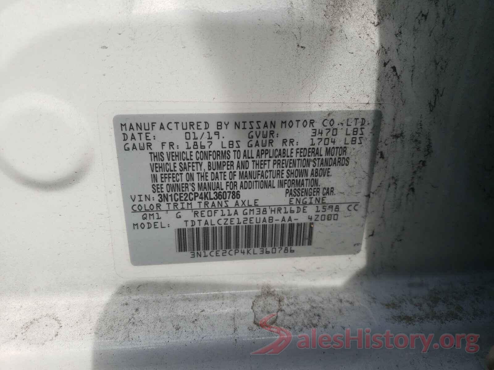 3N1CE2CP4KL360786 2019 NISSAN VERSA