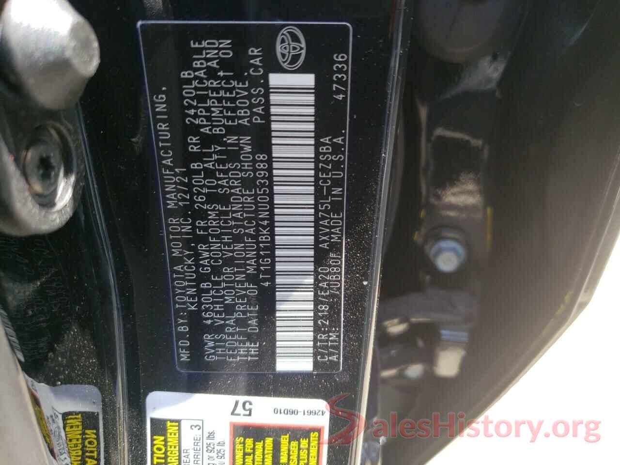 4T1G11BK4NU053988 2022 TOYOTA CAMRY