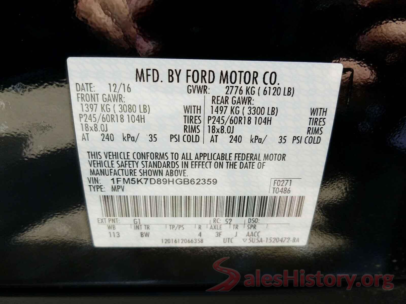 1FM5K7D89HGB62359 2017 FORD EXPLORER