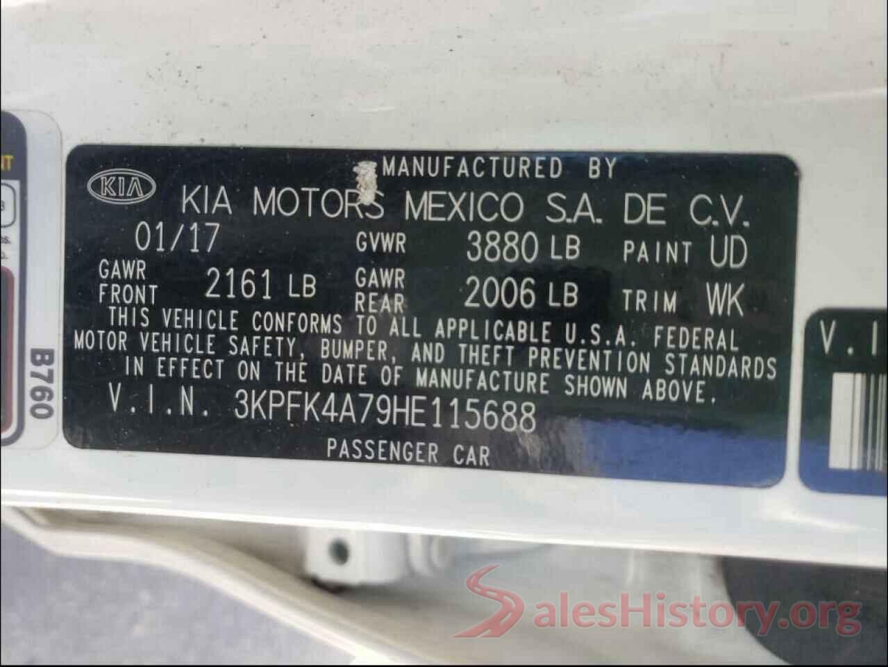 3KPFK4A79HE115688 2017 KIA FORTE