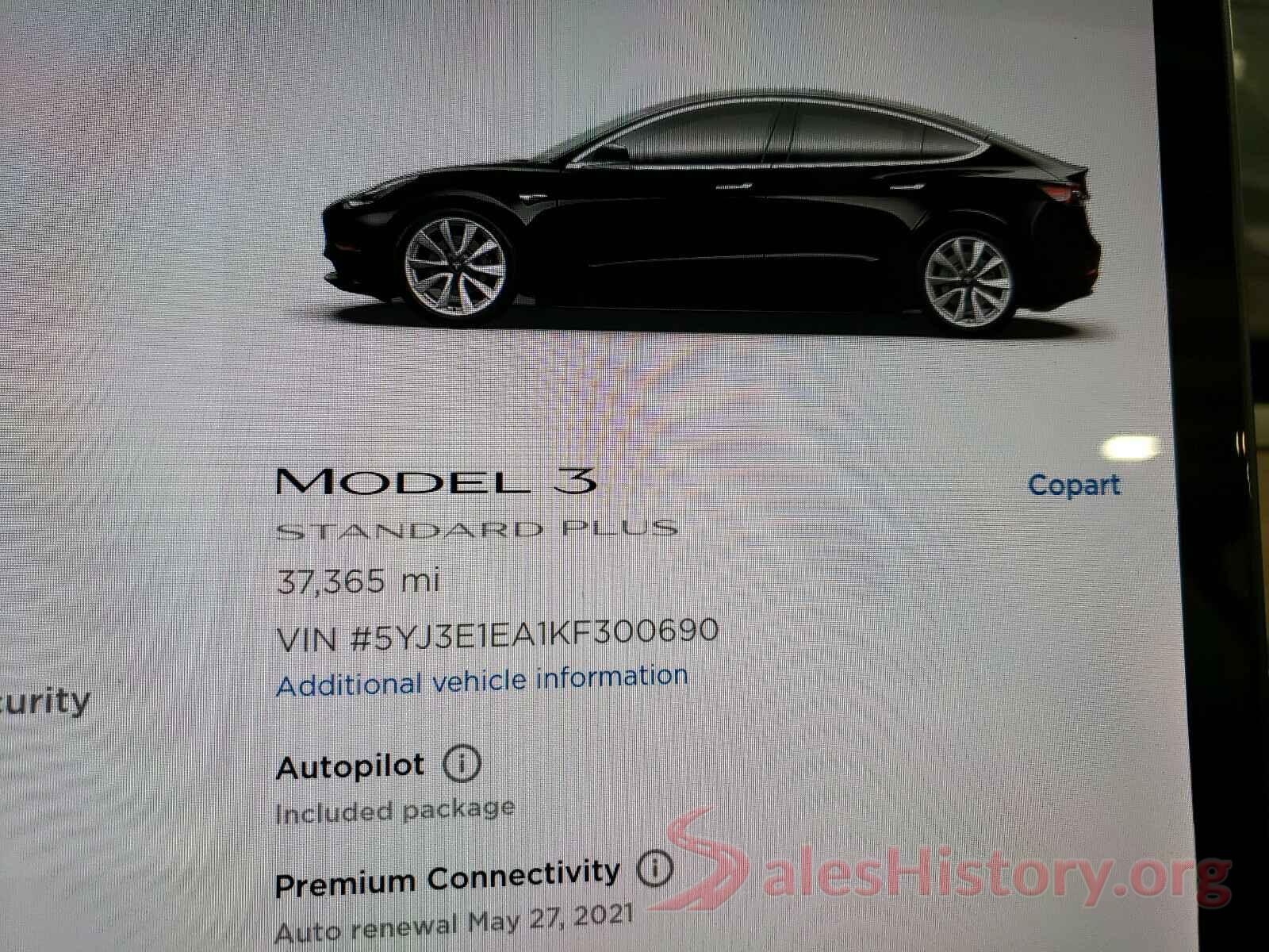 5YJ3E1EA1KF300690 2019 TESLA MODEL 3