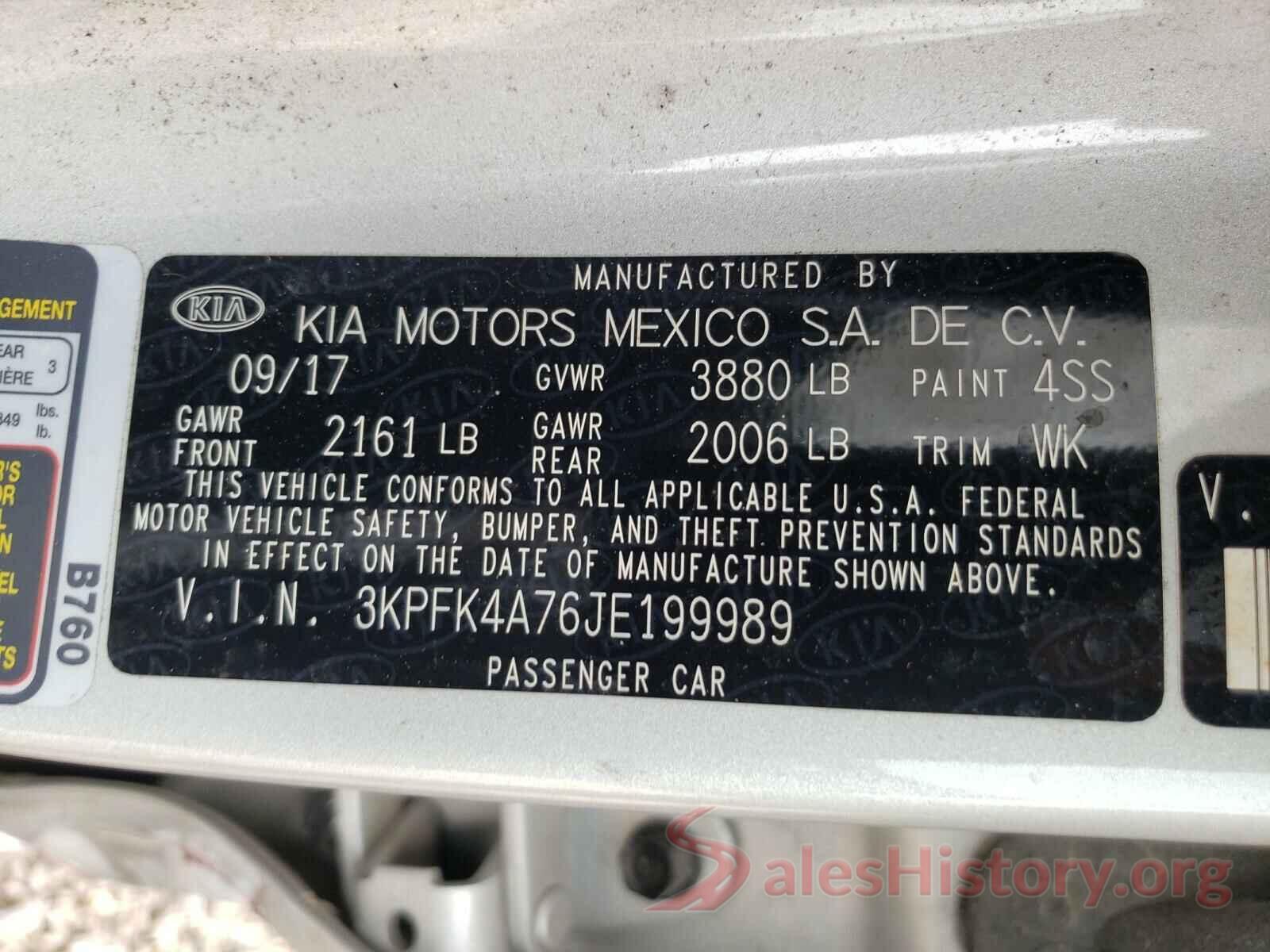 3KPFK4A76JE199989 2018 KIA FORTE