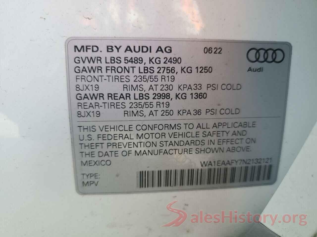 WA1EAAFY7N2132121 2022 AUDI Q5