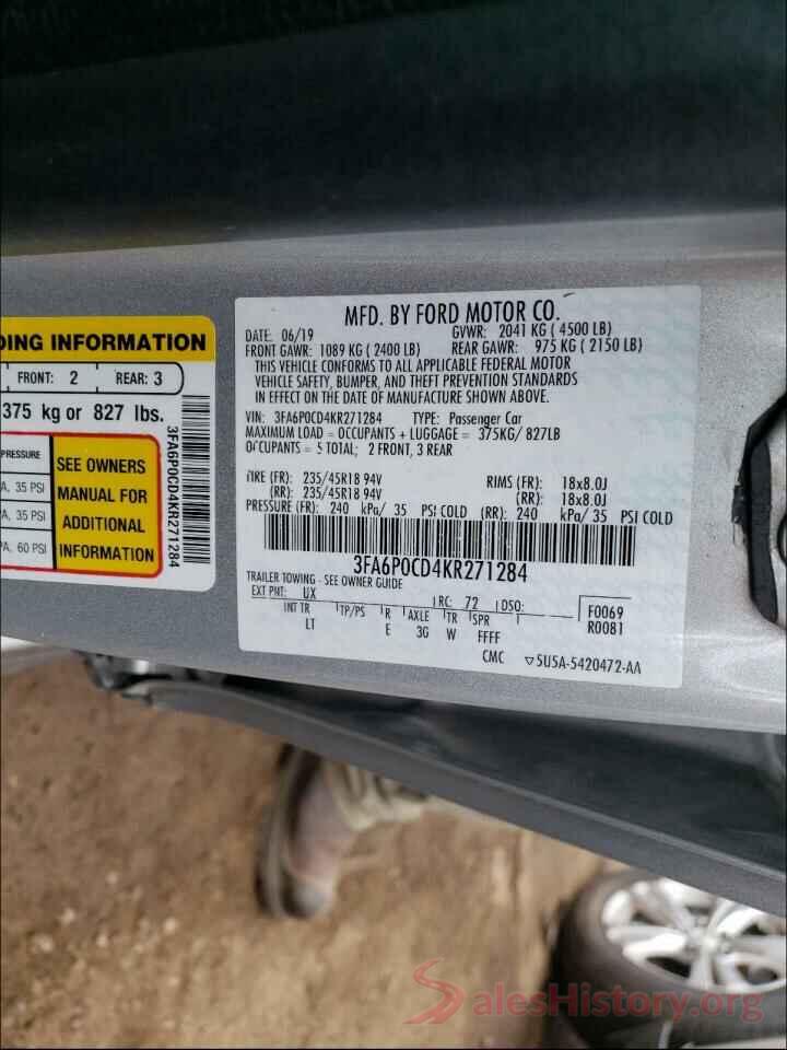 3FA6P0CD4KR271284 2019 FORD FUSION