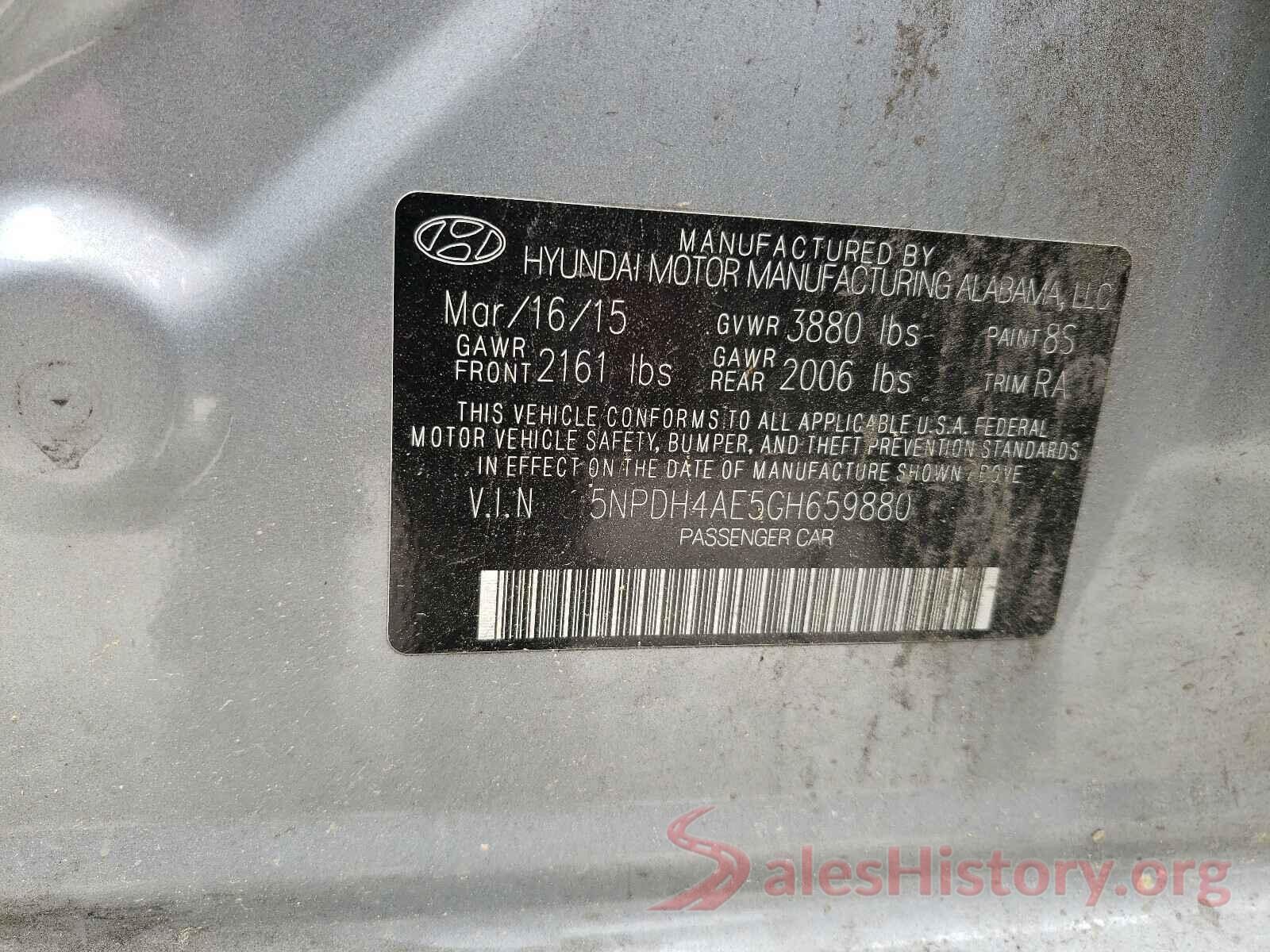 5NPDH4AE5GH659880 2016 HYUNDAI ELANTRA